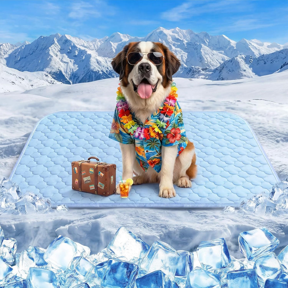 Cooling Mat for Dogs Extra Large 43" X 31", Cooling Pet Bed W Ice Silk Fabric & Waterproof Cover, Summer Cool Pad for Dogs, Non-Slip Washable Pet Blanket for Crate Kennel (Cryo Ice Blue)