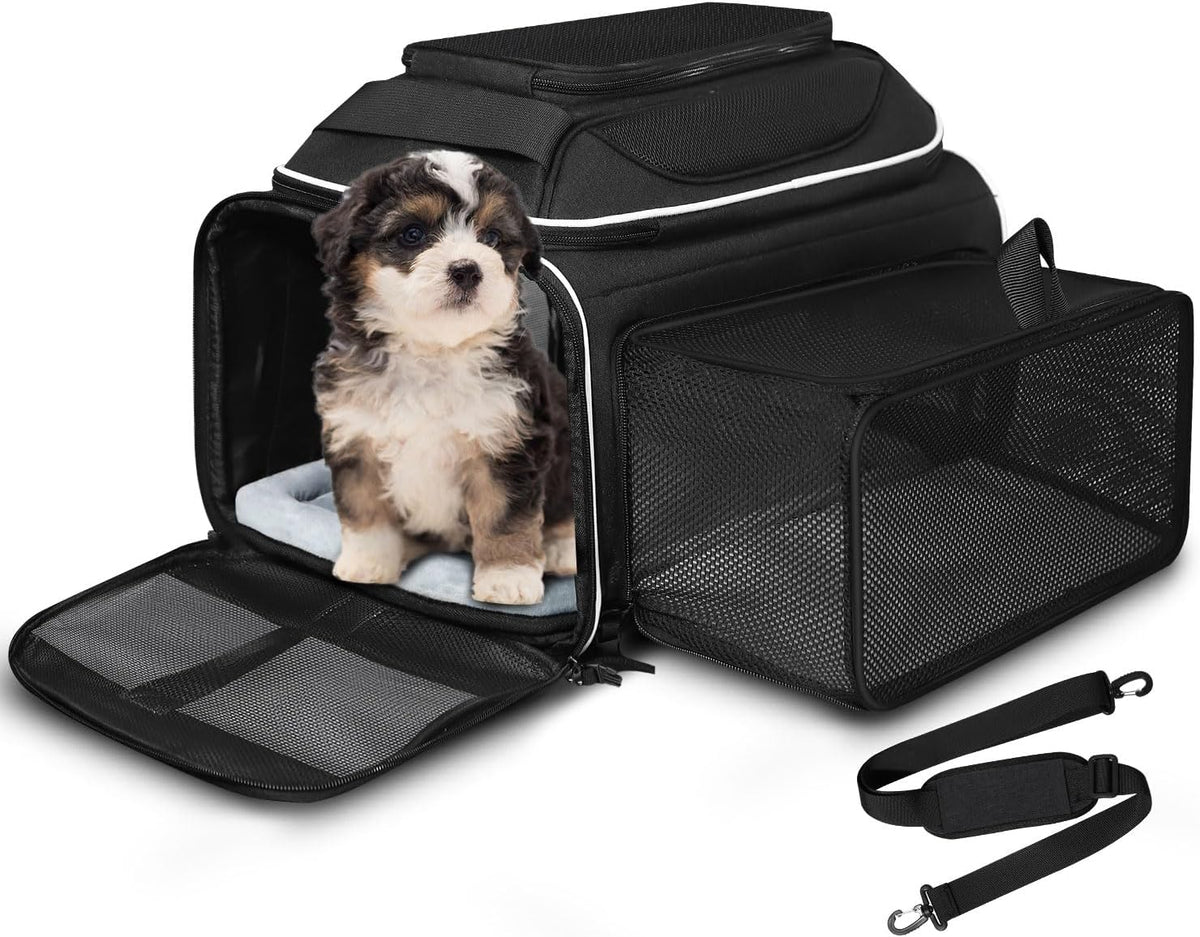 Top and Side Expandable Small Pet Carrier Airline Approved, Black