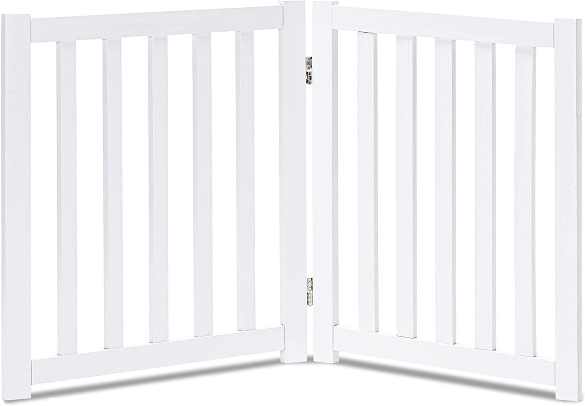 LZRS Wooden Free Standing Dog Gate 40" W X 24" H, Foldable Solid Hardwood Pet Safety Fence for House Doorways, Stairs, Hallways, Step-Over Pet Barrier, No Drill Easy Setup, White