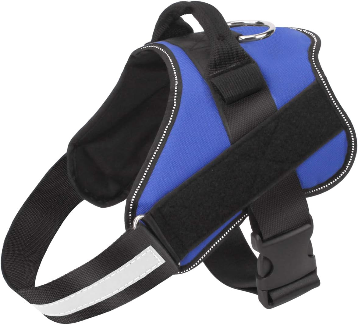 Bolux Dog Harness, No-Pull Reflective Dog Vest, Breathable Adjustable Pet Harness with Handle for Outdoor Walking - No More Pulling, Tugging or Choking (Blue, M)
