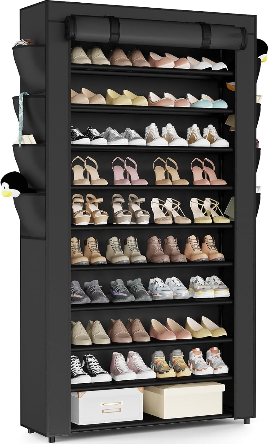 Mavivegue Shoe Rack with Cover, 10+1 Tier Tall Shoe Storage