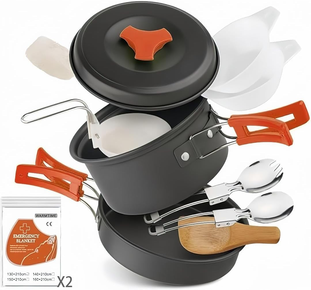 Camping Cookware Set, Nonstick Pot Pan Utensils Mess Kit for Backpacking