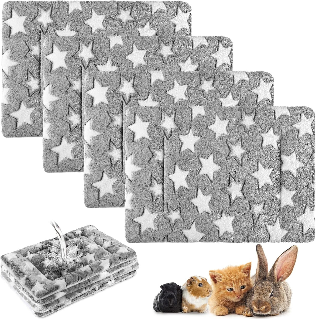 Haull 4 Pcs Waterproof Guinea Pig Bedding Mat, Gray Star, 13 X 18.5
