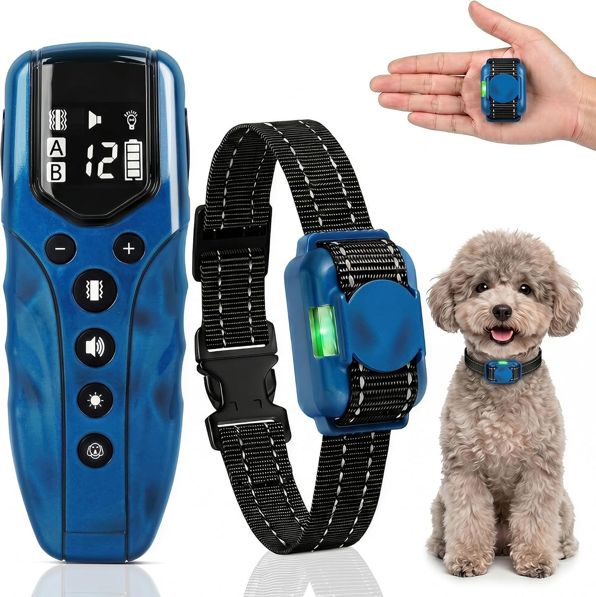 Lightest No Shock Dog Training Collar with 2000Ft Remote,Tiniest Vibrating Dog Collar,Vibration Collar for Small Dogs 5-15Lbs & Medium Large Dogs, Safe Lock, Beep, Vibrate, No Prongs, Waterproof,Blue
