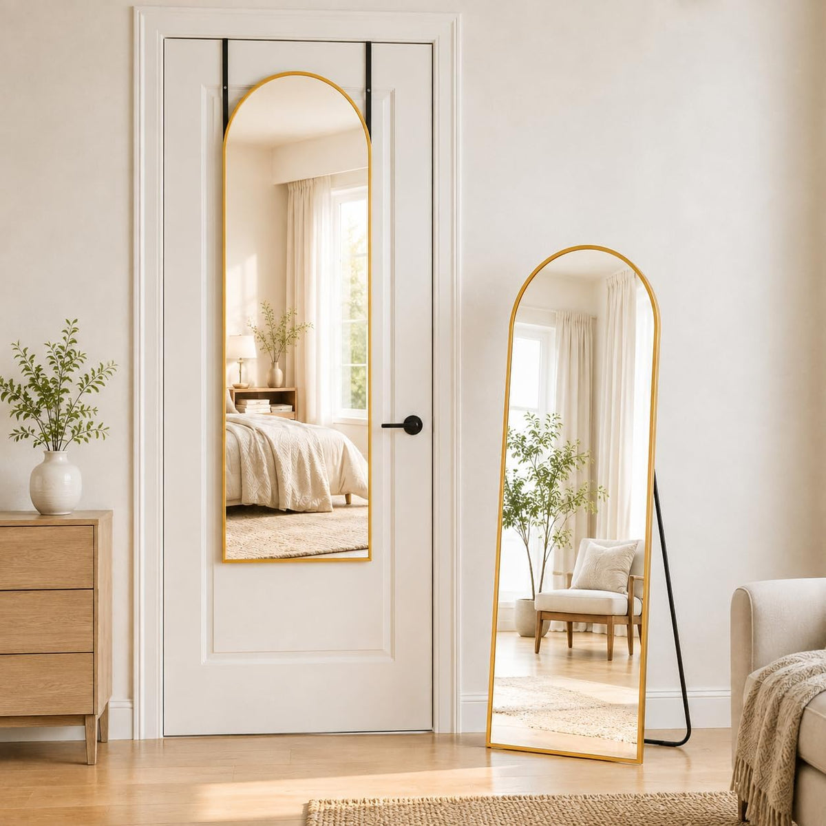 56"X14" Full Length Mirror, over the Door Mirror,Gold