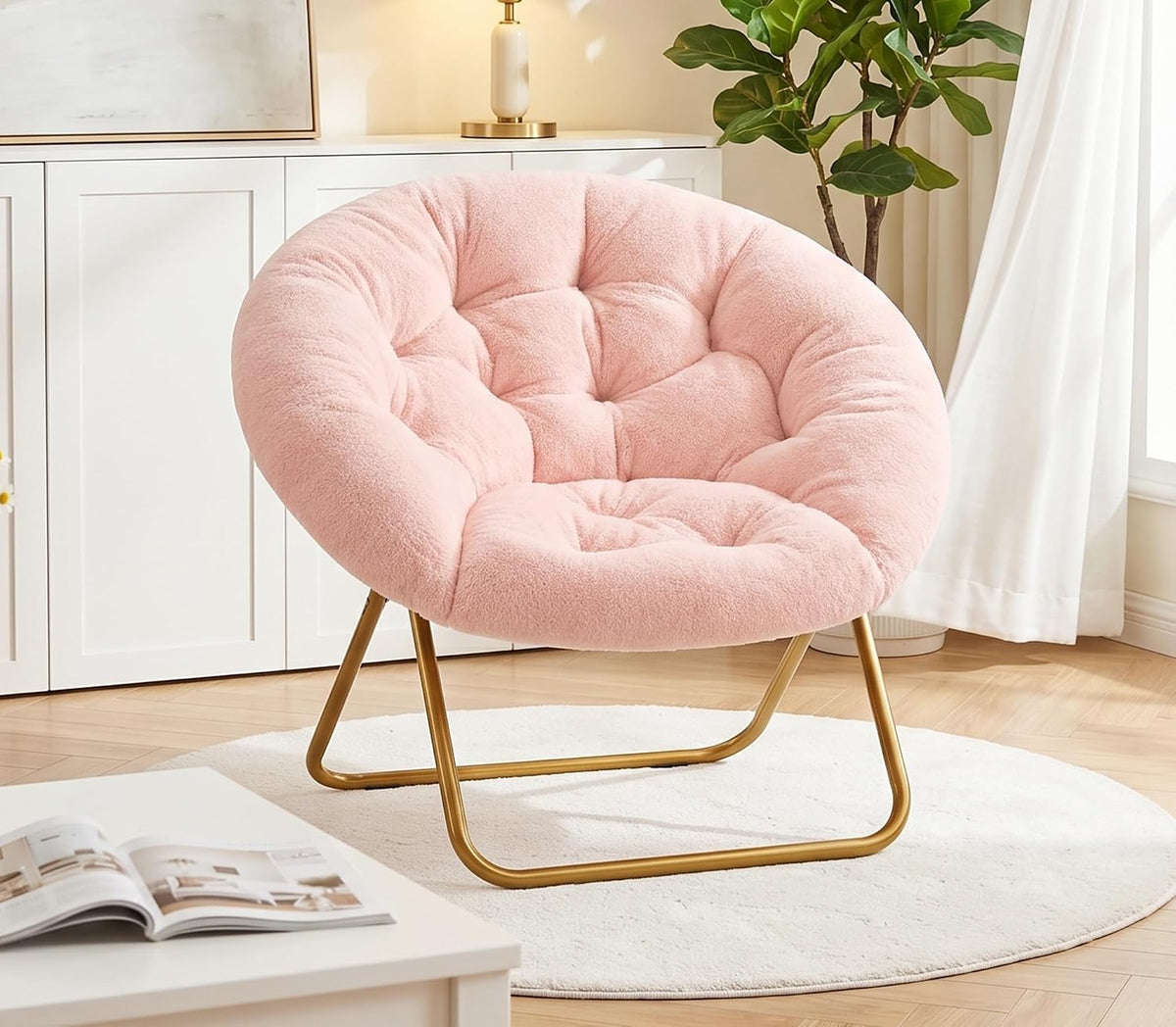 Cozy Saucer Chair, Padded round Moon Lounge Chair for Bedroom Living Room