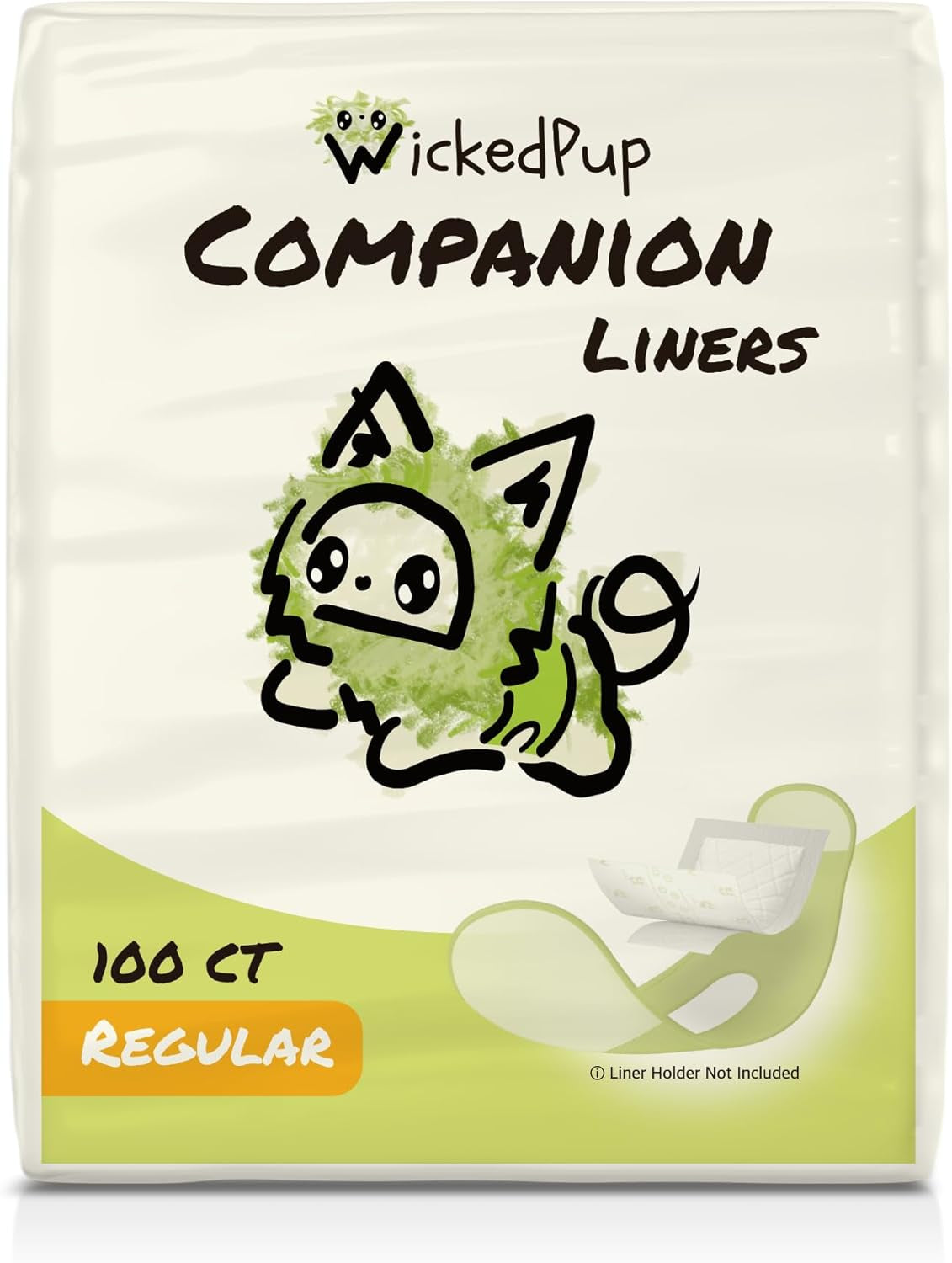 WICKEDPUP Dog Diaper Liners Booster Pads for Male and Female Dogs, 100Ct | Disposable Diaper Inserts Fit Most Reusable Pet Belly Bands, Wraps, and Washable Period Panties