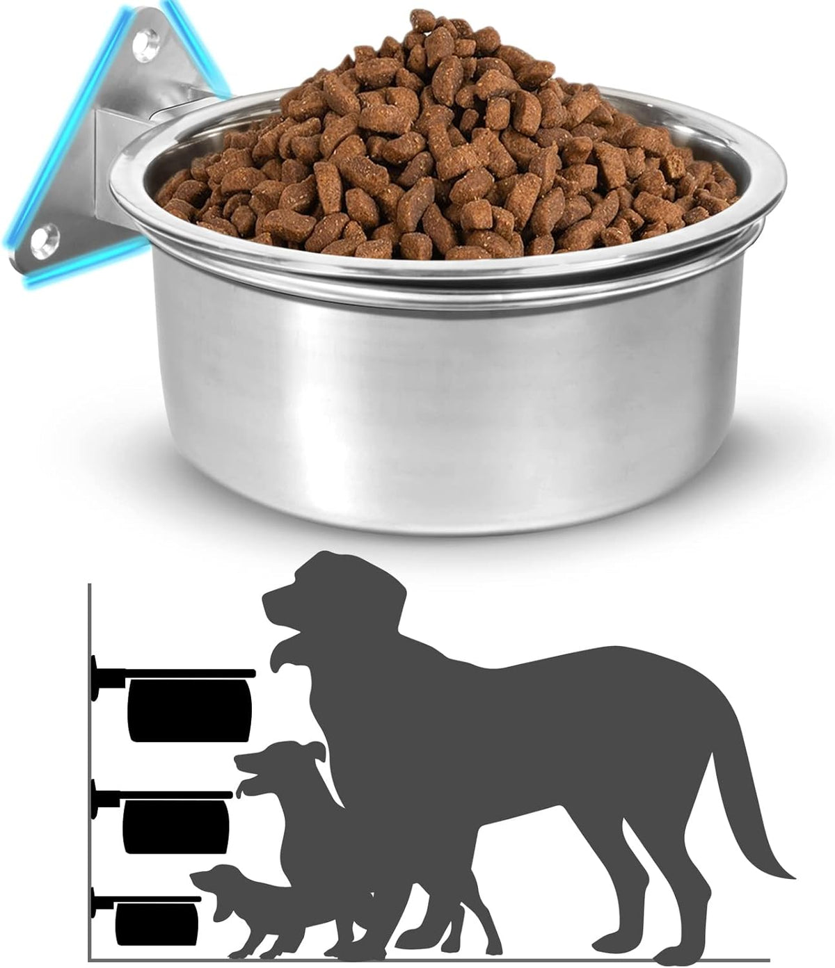 Raised Large Dog Bowls Wall Mount Pet Bowl, Collapsible Elevated Pet Bowl for Dog Cat Chicken Coop - 8 Cups / 2 Quart