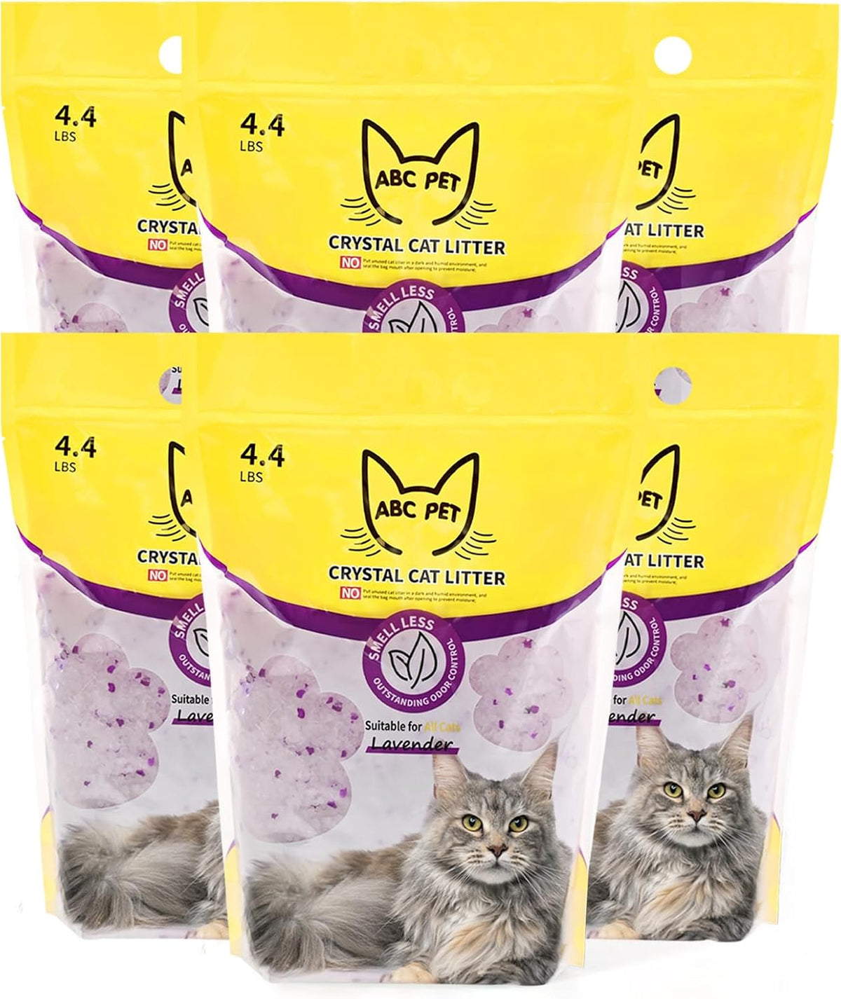 ABCPET Cat Litter Crystals No Clumping Lavender 25.8 Lbs (6 X 4.3 Lb Packs)