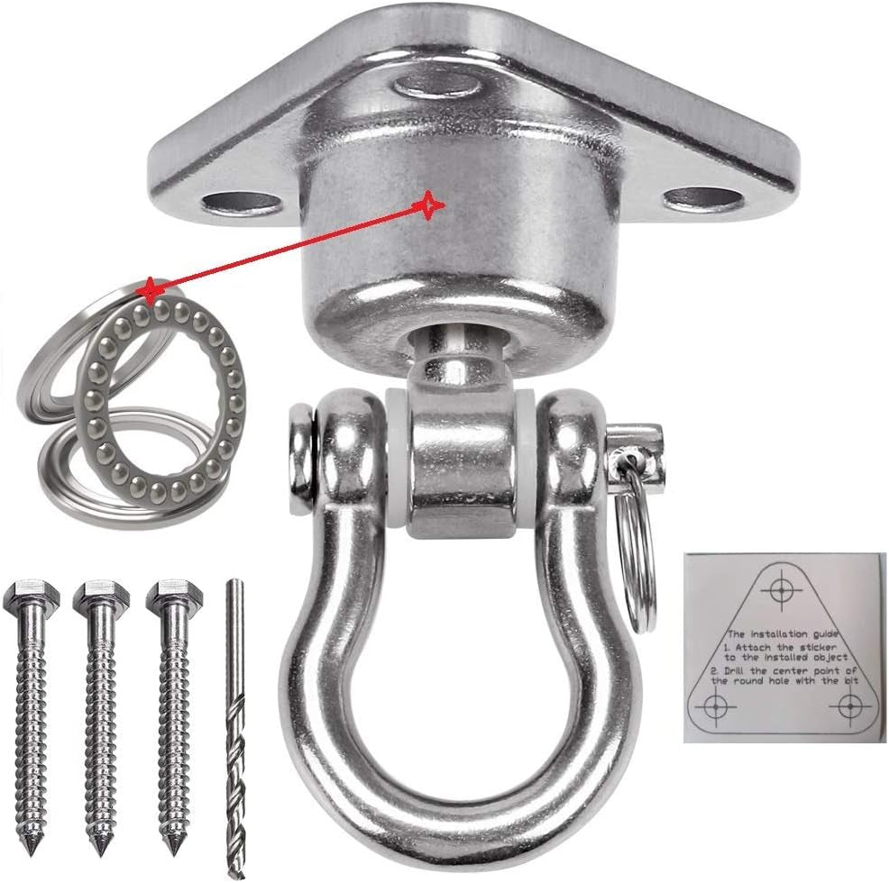 9M Stainless Steel Hanger with Smooth Swing Bearings, Heavy Duty 180°+360° Swivel Swing Hook, 1500 Lb Capacity Playground Yoga Hammock Chair Rope, Sandbag Porch Swing Bag Sleeve