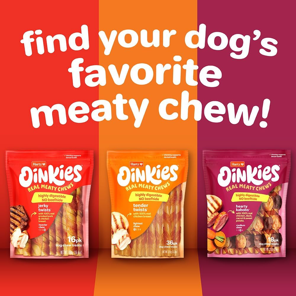 Hartz Oinkies Tender Twists Rawhide‑Free Dog Chews with Real Chicken Breast, Highly Digestible, Long‑Lasting Treats, 36 Count
