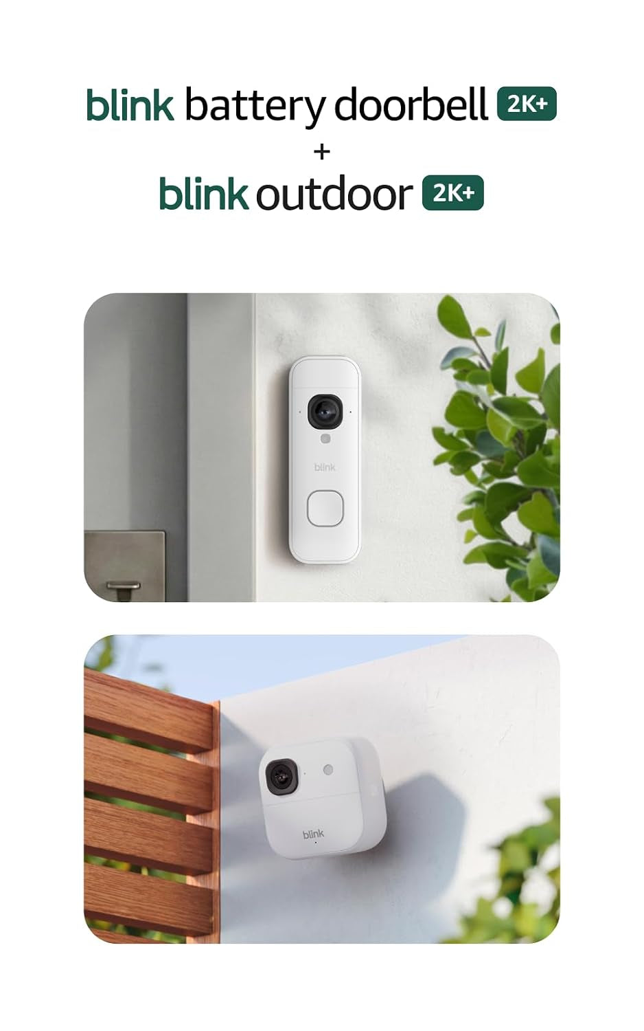 Blink Battery Doorbell 2K+ (Newest Model) and Outdoor 2K+ (Newest Model) — Wireless Smart Security, 2K Video, Enhanced Audio. Sync Module Core Included - 5 Cameras + Battery Doorbell 2K+ (White)