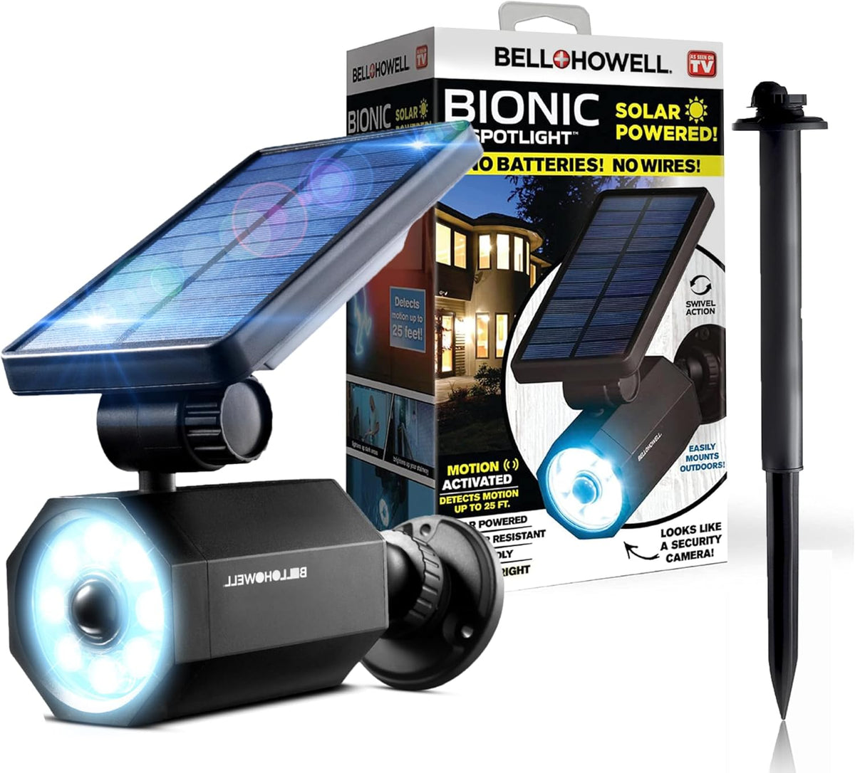 Bell+Howell Bionic Spotlight Motion Solar Spot Lights Outdoor Waterproof, Landscape Light, Outdoor Solar Yard Lighting Weather Resistant, Super Bright LED Lights, for Garden, Lawn as Seen on TV