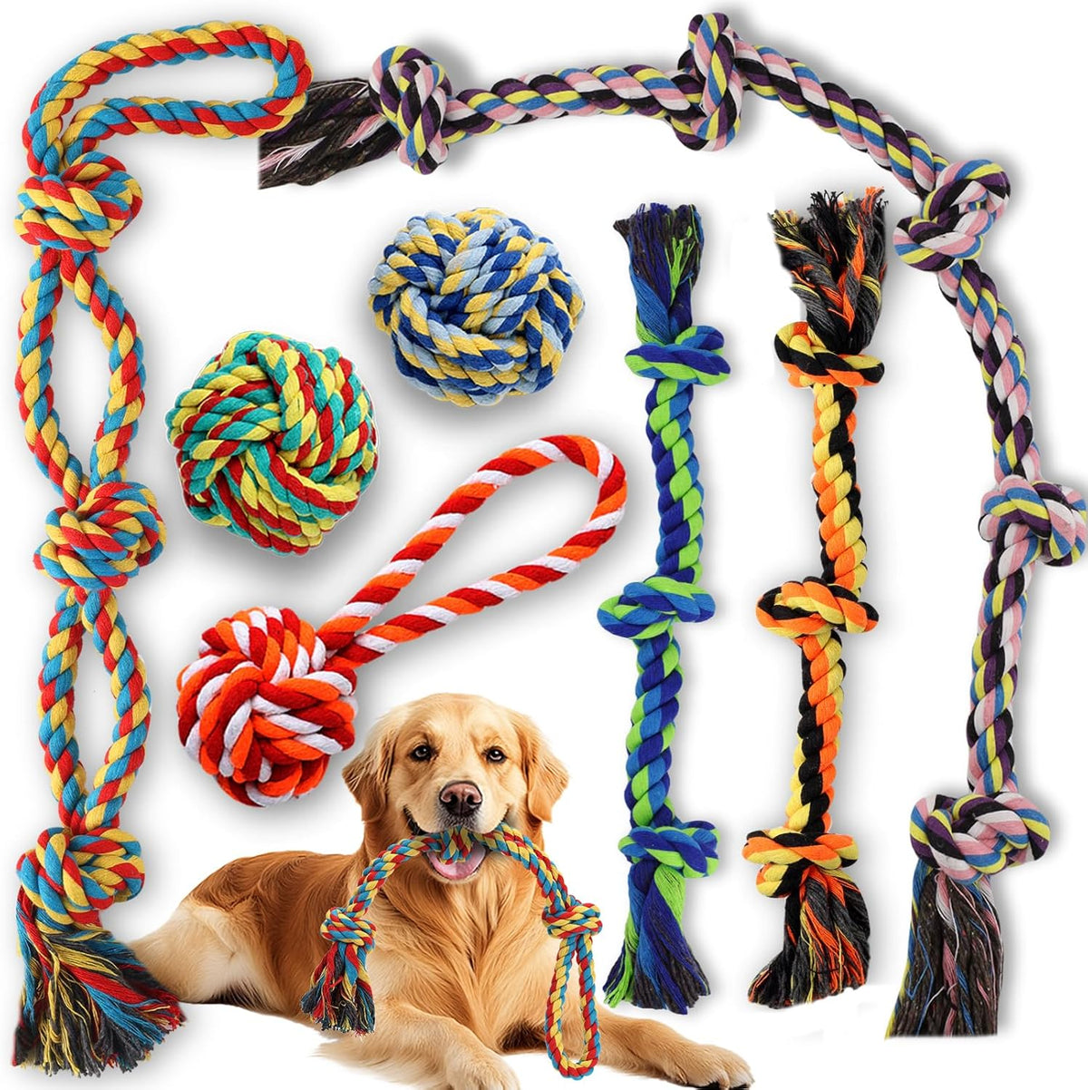 Large Dog Rope Toy for Aggressive Chewers, 7-Pack