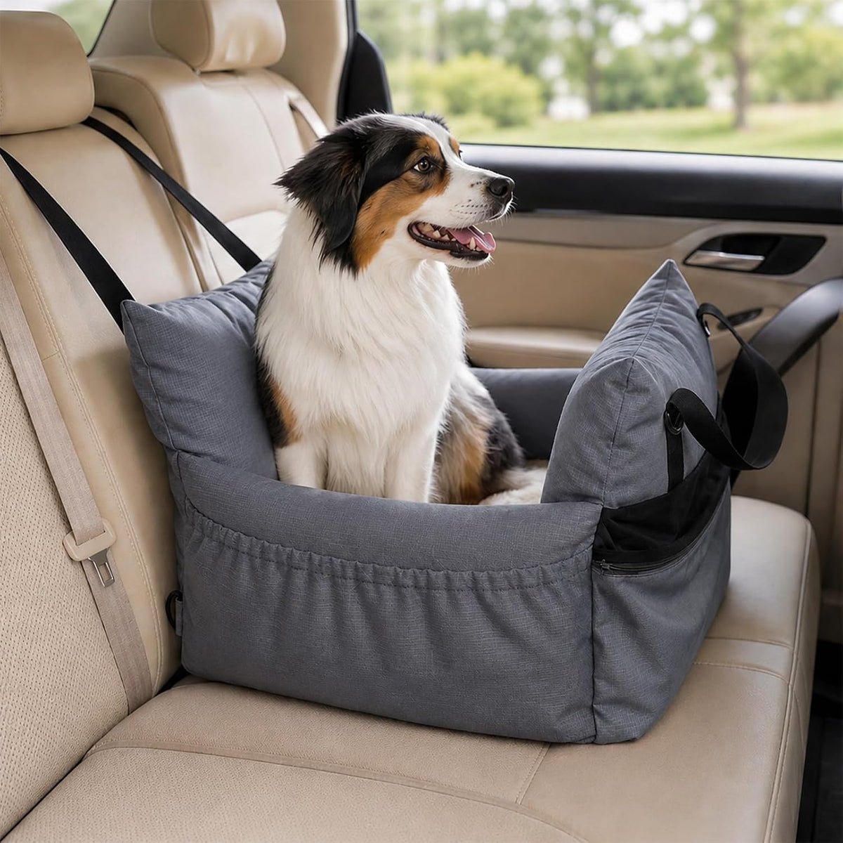 PEQULTI Dog & Cat Car Seat for Pets up to 50 Lbs, Grey