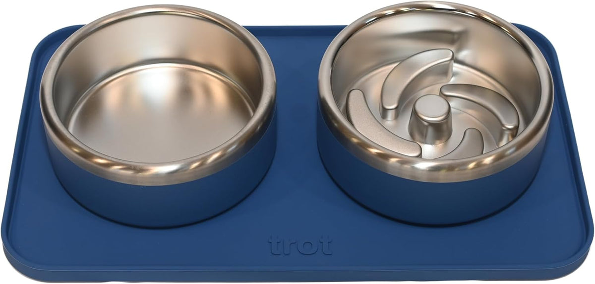 Trot Pets Premium Dog Bowls | Stainless Steel Bowl Set for Small, Medium, or Large Dogs | Non-Slip Food and & Water Slow Feeder | Durable, Bpa-Free, Anti-Skid, Dishwasher Safe (Cobalt, Small)