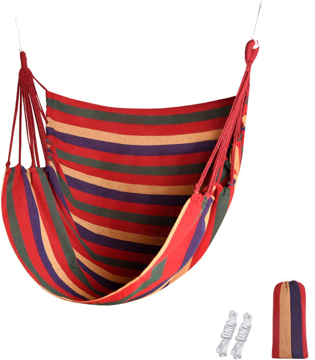 RANIT Hammock Chairs Hanging Rope Swing Seats Indoor and Outdoor, Canvas Hammock Chair (Red Stripe)