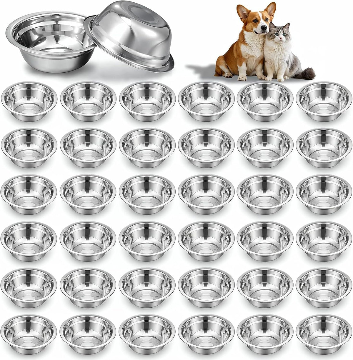 36 Pcs Stainless Steel Dog Bowls, 10 Oz Metal Pet Food and Water Bowls, Dishwasher Safe Feeder Replacement Bowl for Kennel Crate