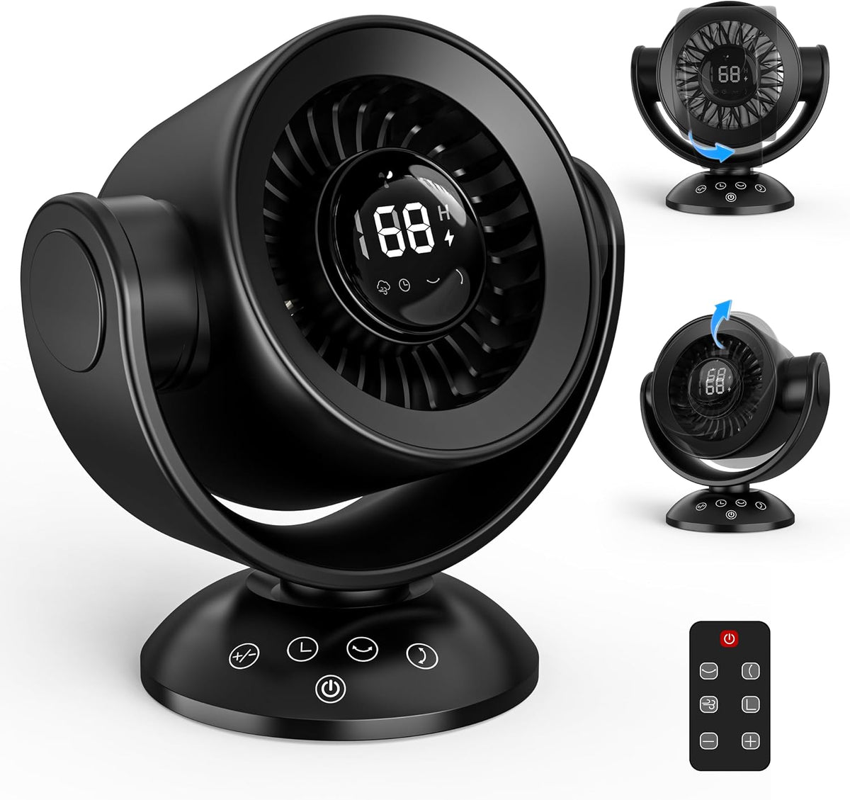 Fan for Bedroom,Desk Fans,Air Circulator Fan with Remote, 90°Vertical +120°Auto Oscillating,100 Speeds, 10H Timer, 25Db Quiet Fan,Digital Display Rechargeable USB, for Home Office Travel(Black)