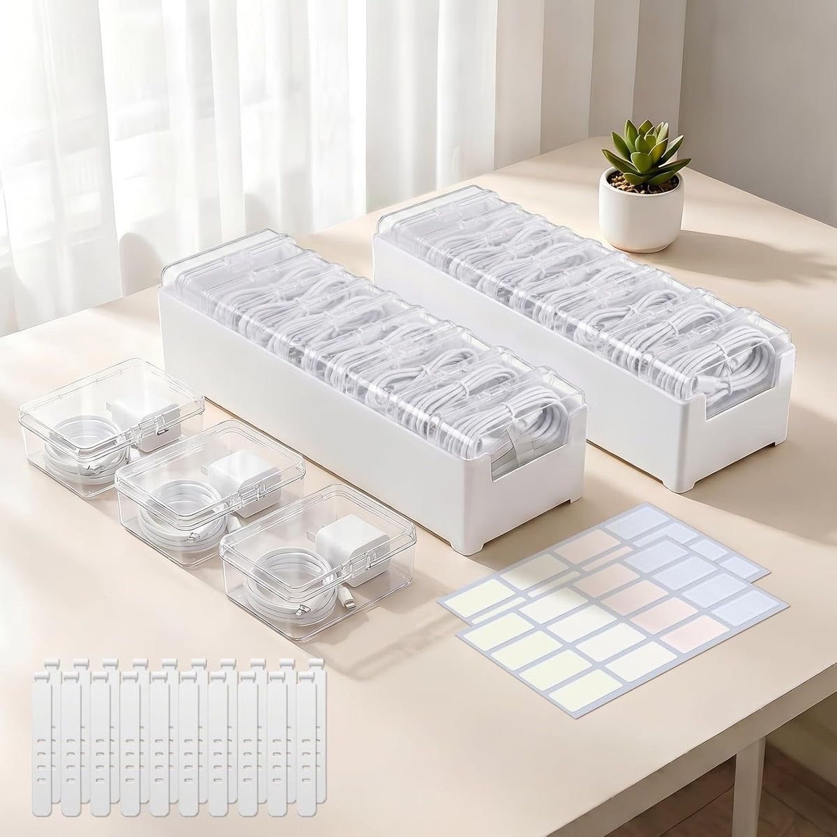 ARVOK 2 Sets Cable Cord Organizer Box with 20 Adjustable Compartments