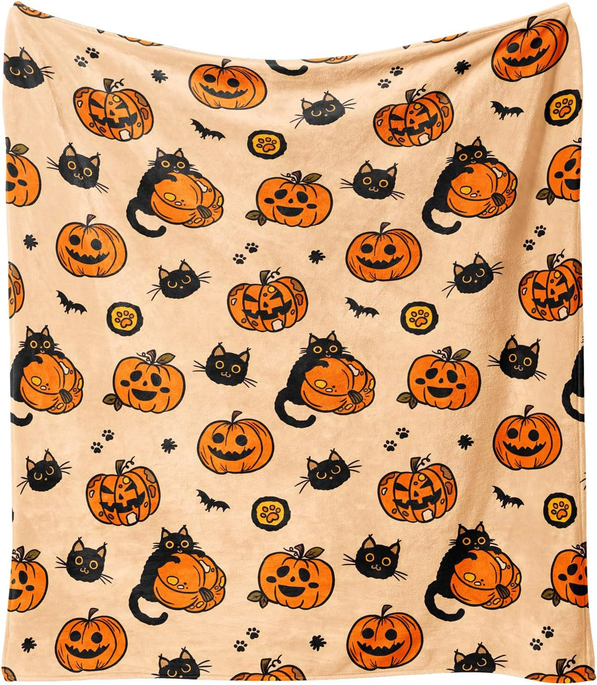 Halloween Blanket,Fall Halloween Black Cats Pumpkins Bats Spiders Fleece Blankets, for Women Flannel Throw Blanket for Home Living Room Couch Bed Chair or Dorm Decor 60"X50"