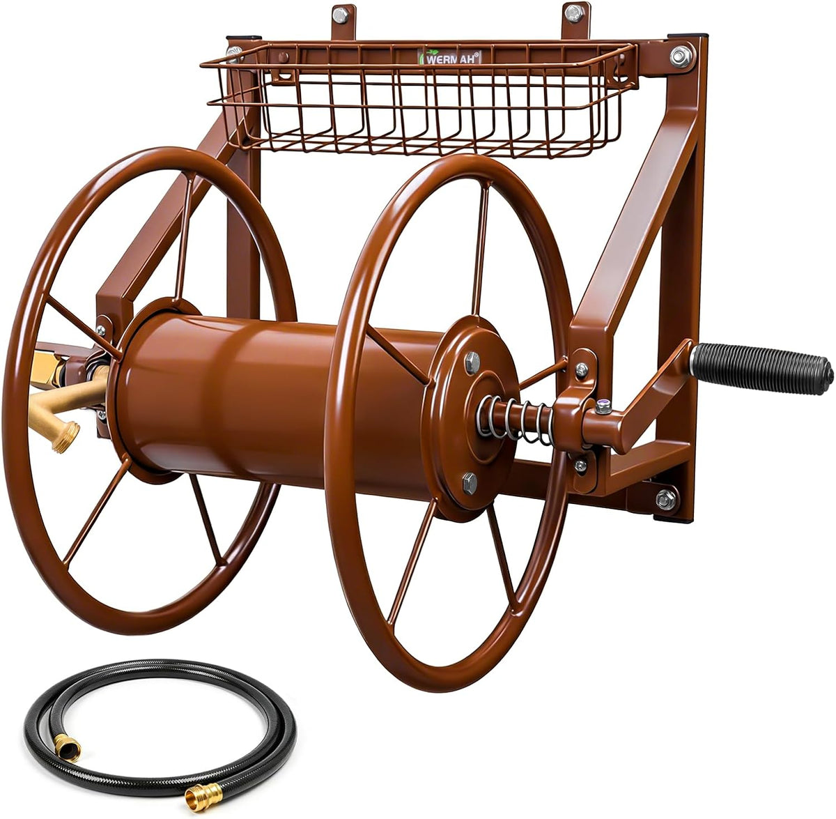 WERMAH Wall Mount Garden Hose Reel, Heavy Duty Metal Holds 155Ft 5/8" Hose