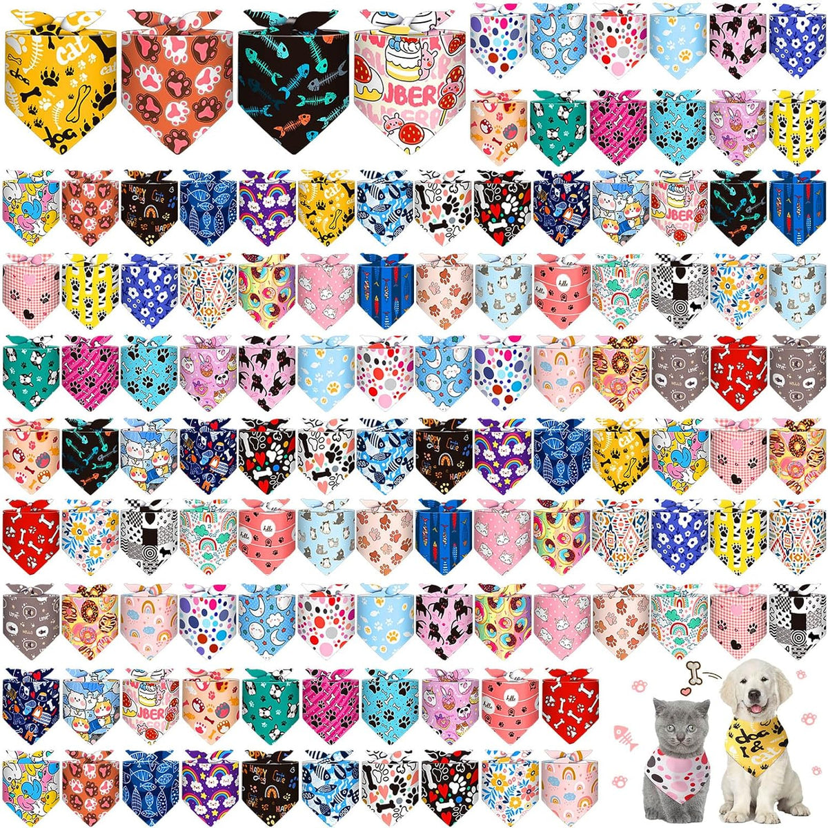Halloween 120 Pcs Dog Bandana Bulk Pet Scarf Assorted, Cartoon