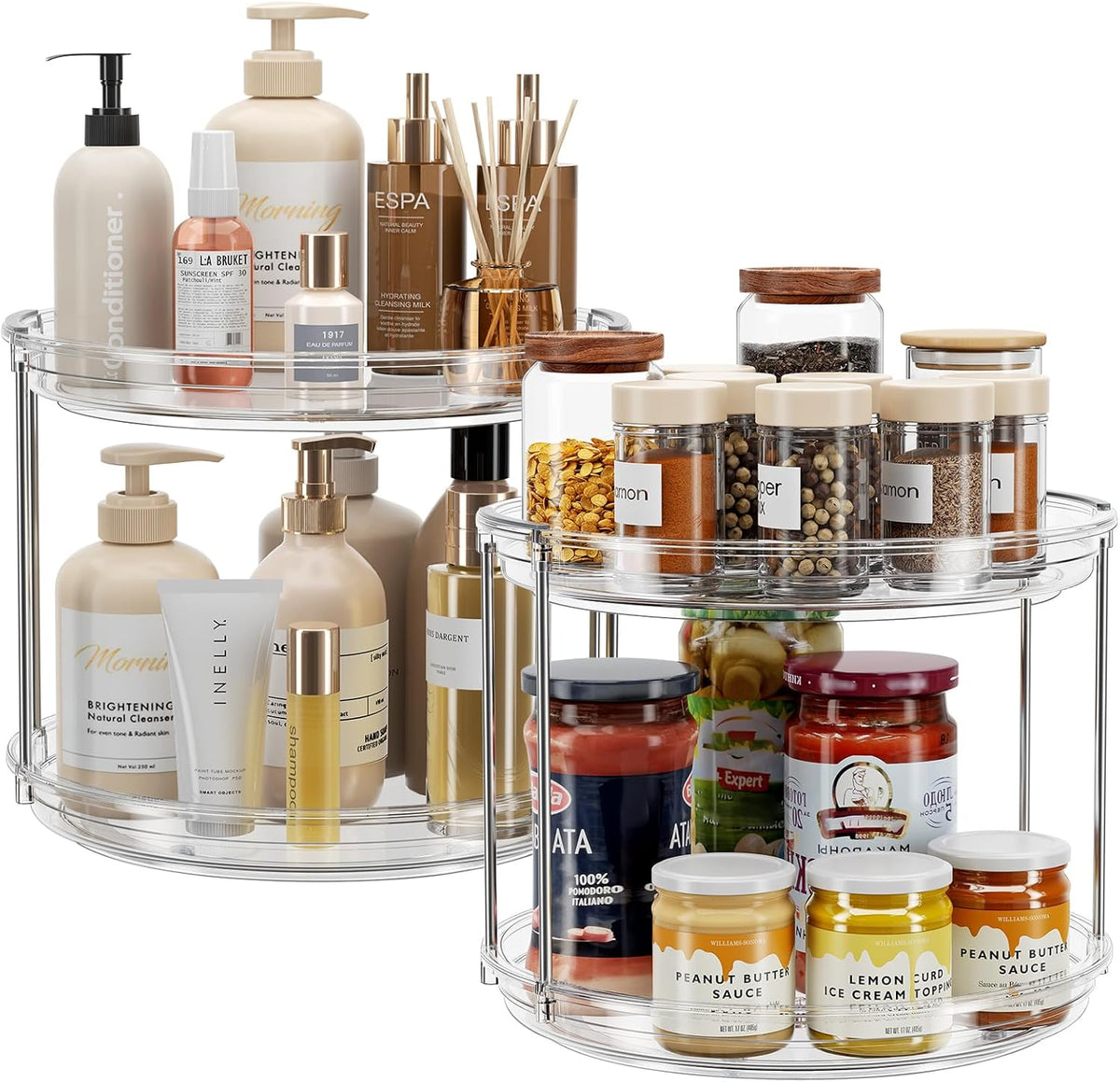 LAMU 2 Pack 2 Tier Lazy Susan Turntable Organizer 9.25'' Spice Rack