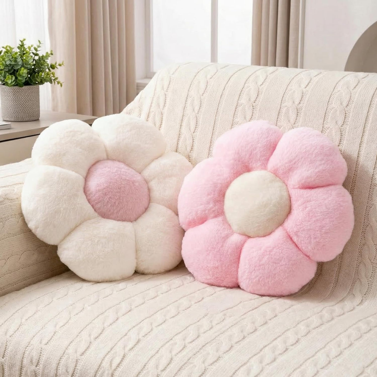 2 Pcs Pink Throw Pillows Cute Flower Decorative Pillows for Bed