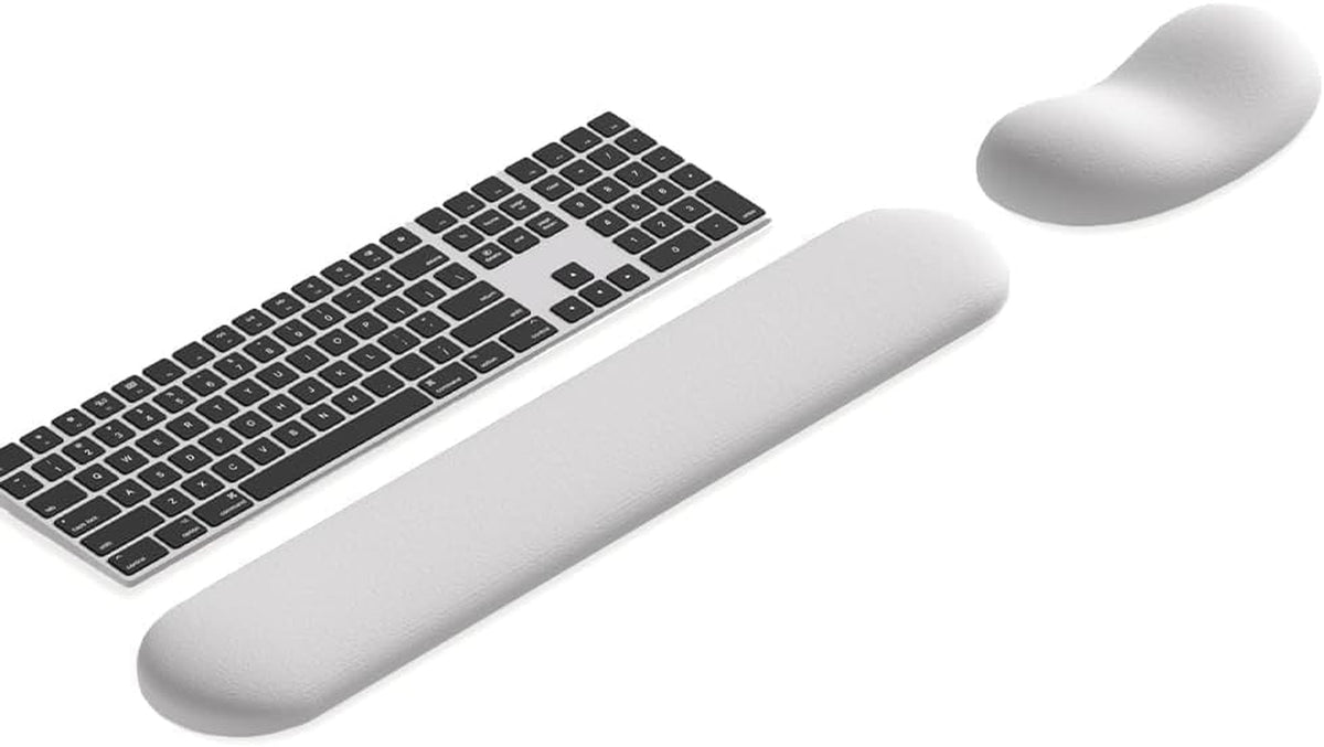 Ergonomic Wrist Rest Set for Keyboard and Mouse | Cooling Gel & Slow-Rebound Memory Foam Palm Support Pad | Luxe Leather, Minimalist, Non-Slip PU Base for Office, Laptop & Gaming (03White)