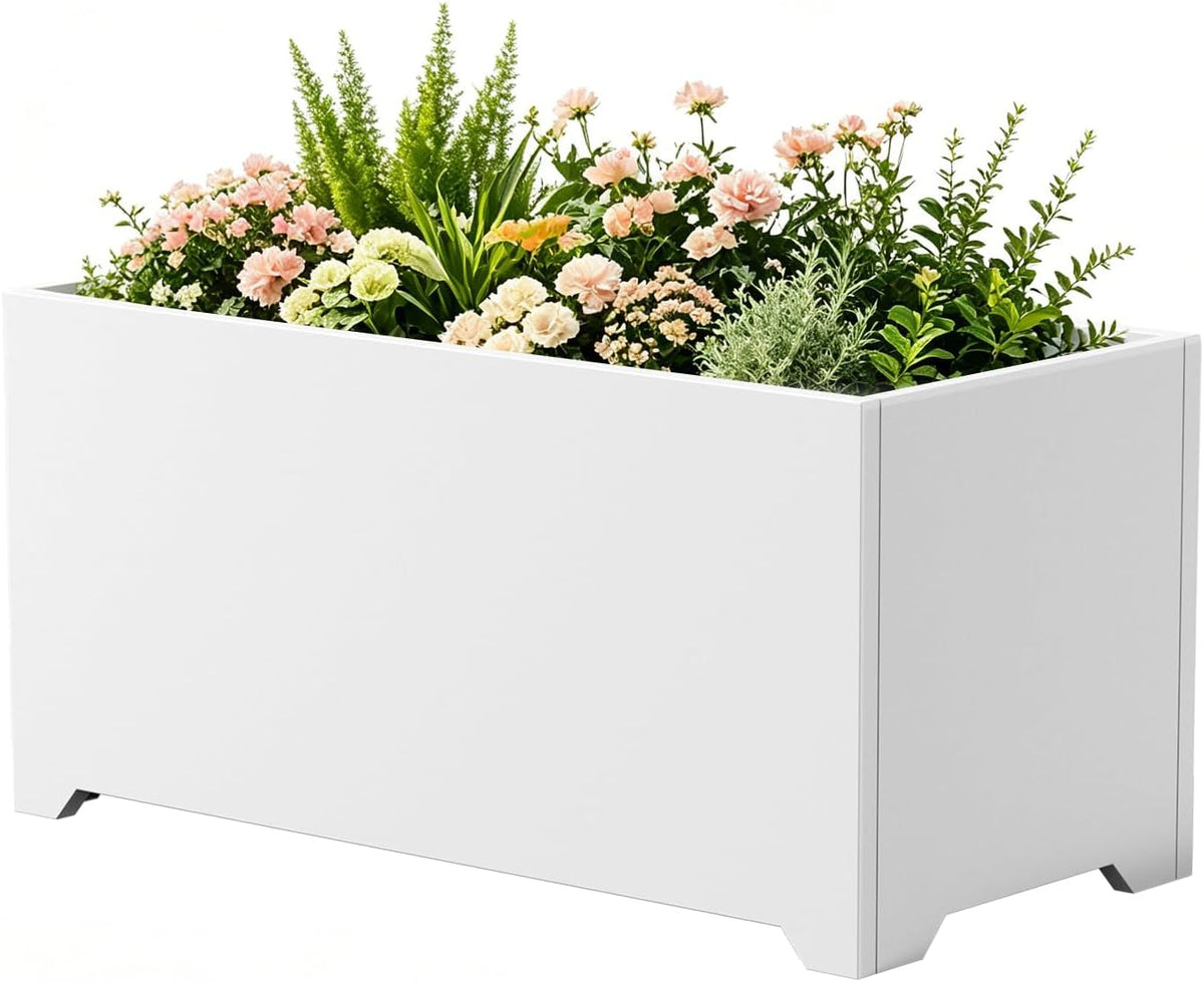 32" Metal Large Rectangular Planter - White Long Planter Box with Legs
