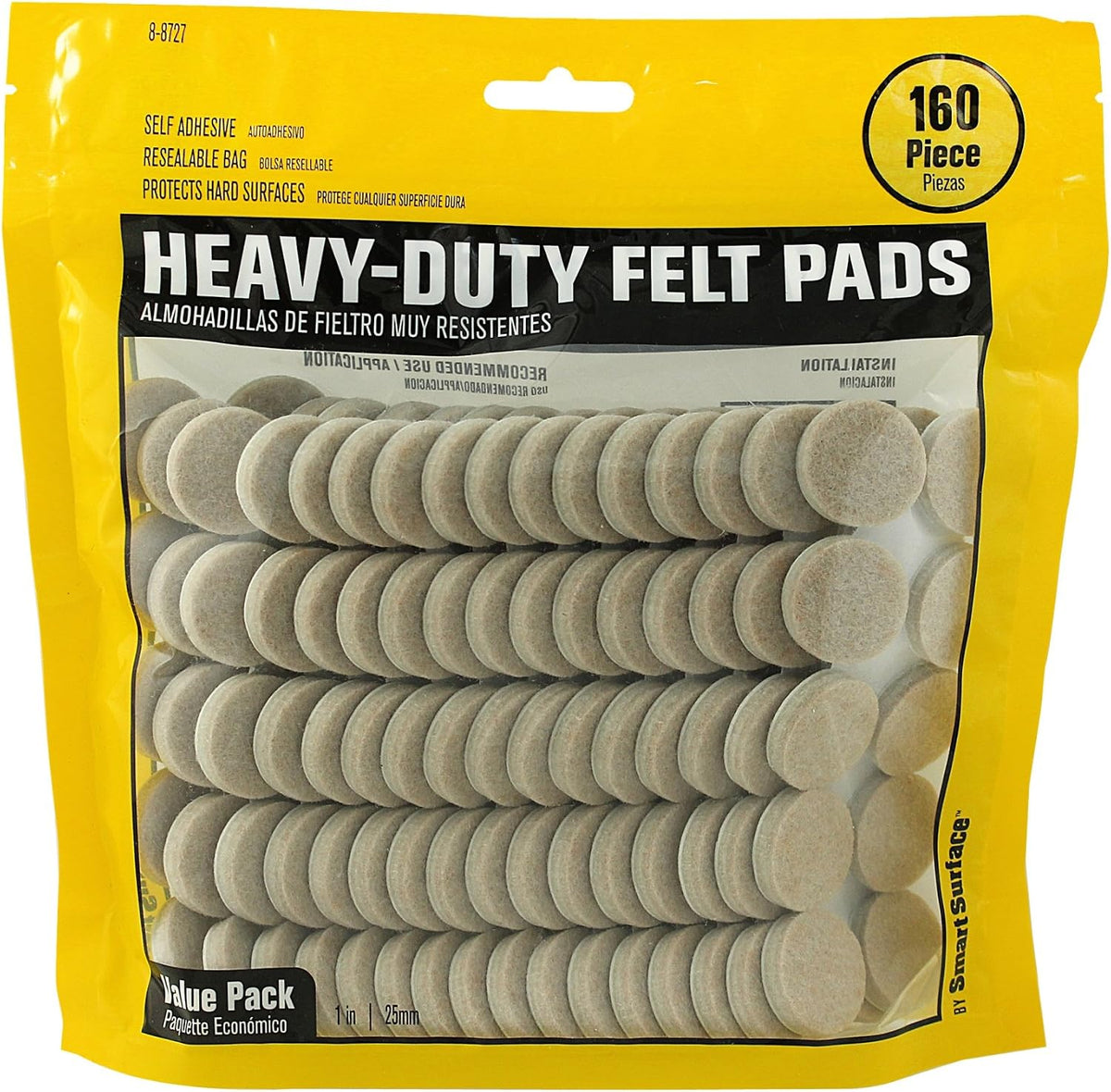 Smart Surface 8727 Heavy Duty Self Adhesive Furniture Felt Pads 1-Inch round Oatmeal 160-Piece Value Pack in Resealable Bag