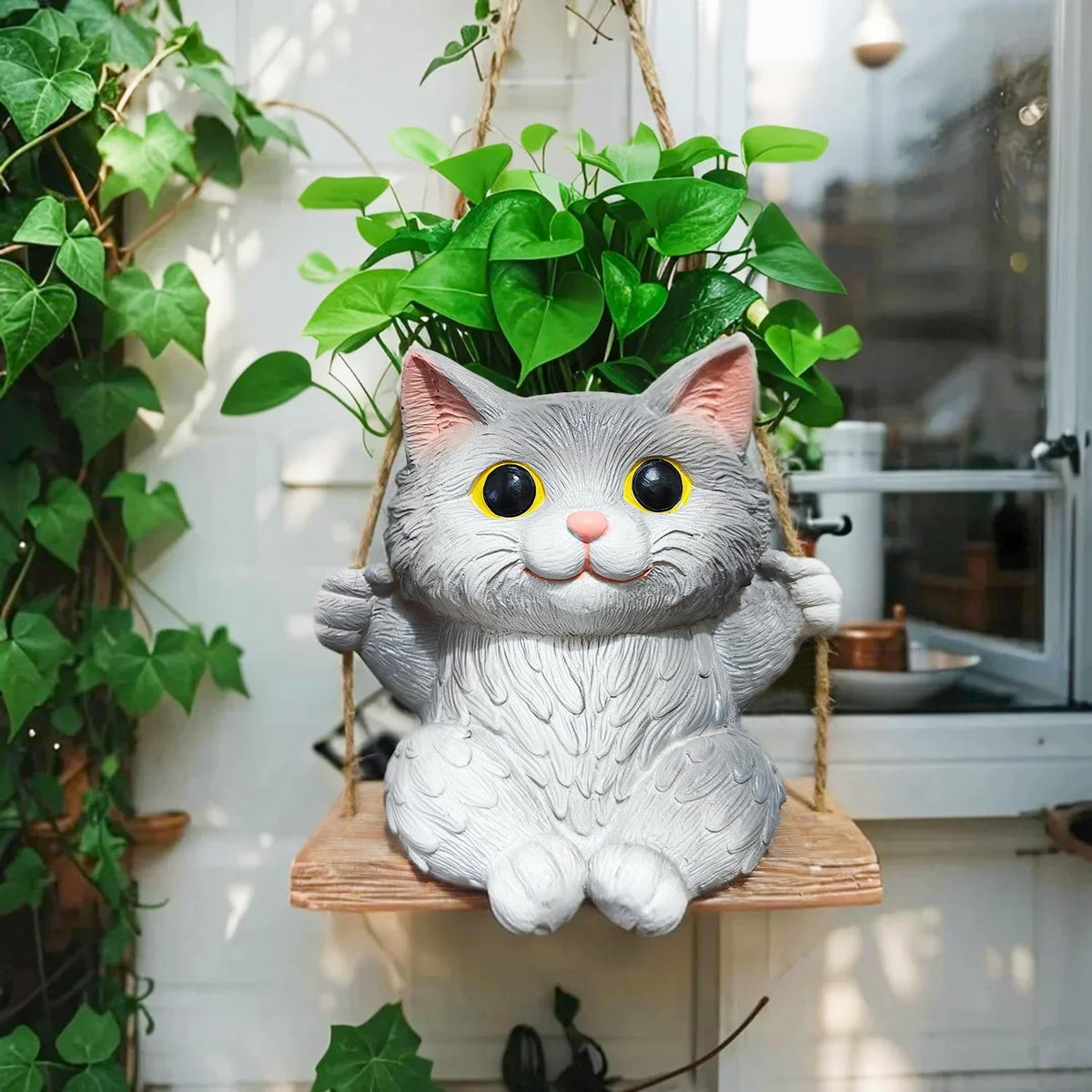 Cat Hanging Planters for Indoor Plants with Drainage Hole