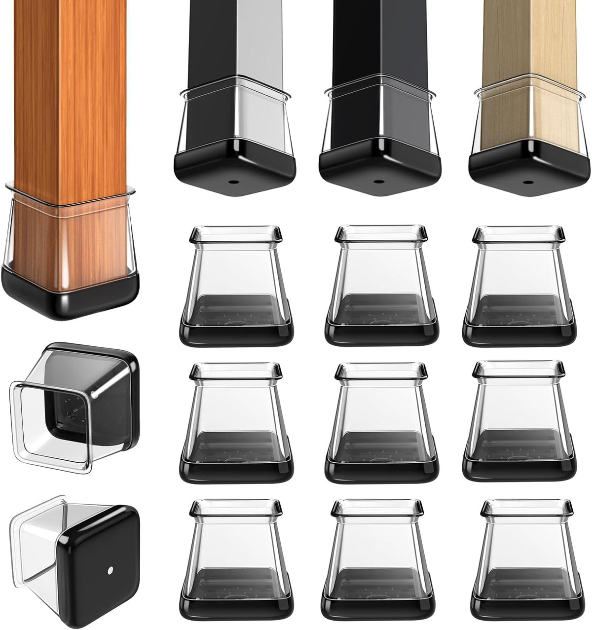 GICUNK 28 Pcs Chair Leg Floor Protectors for Carpet Square Clear