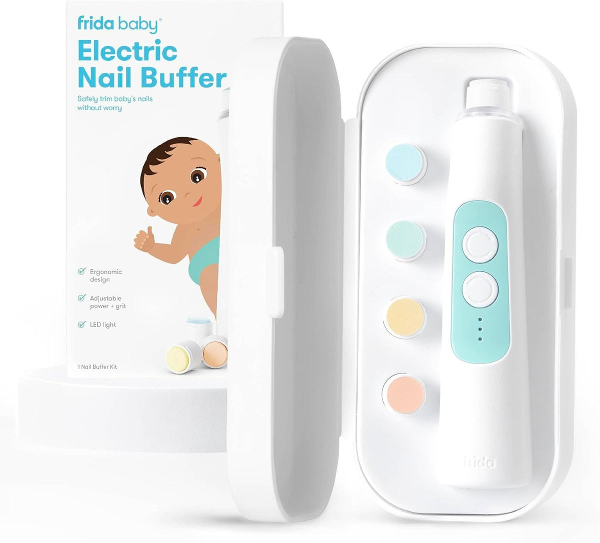 Frida Electric Nail Buffer, Safe Baby Nail File & Trimmer Kit, White