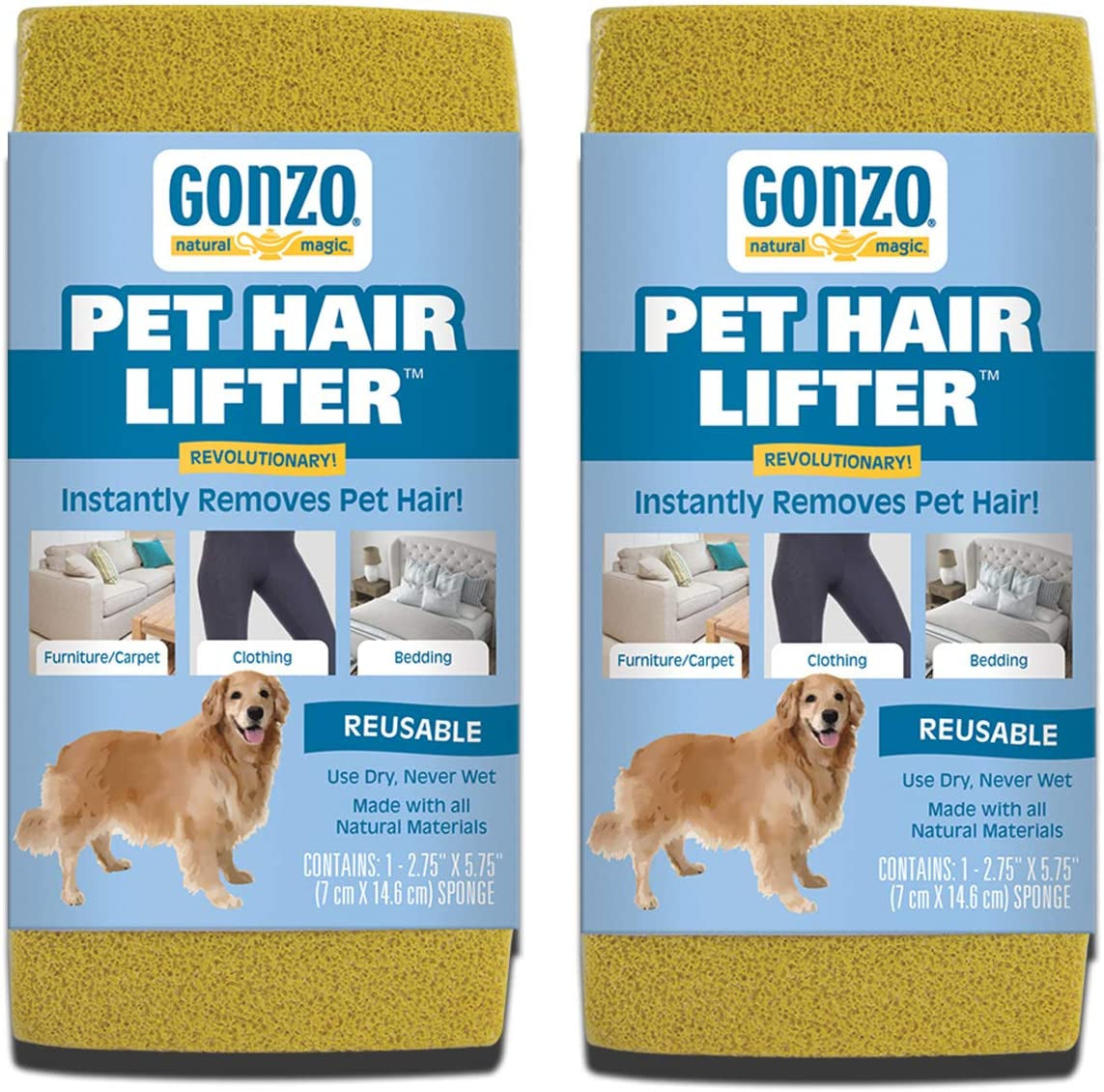 Gonzo Pet Hair Remover - 2 Pack - Lift and Remove Dog, Cat and Other Pet Hair from Furniture, Carpet, Bedding and Clothing