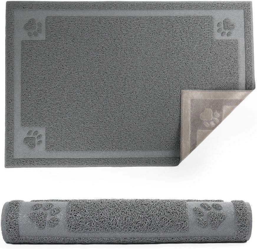 Prime Pets Dog Food Mat Waterproof, 35”X 24”, Pet Mat for Food and Water Bowl, Cat Bowl Mat for Floor, Grey