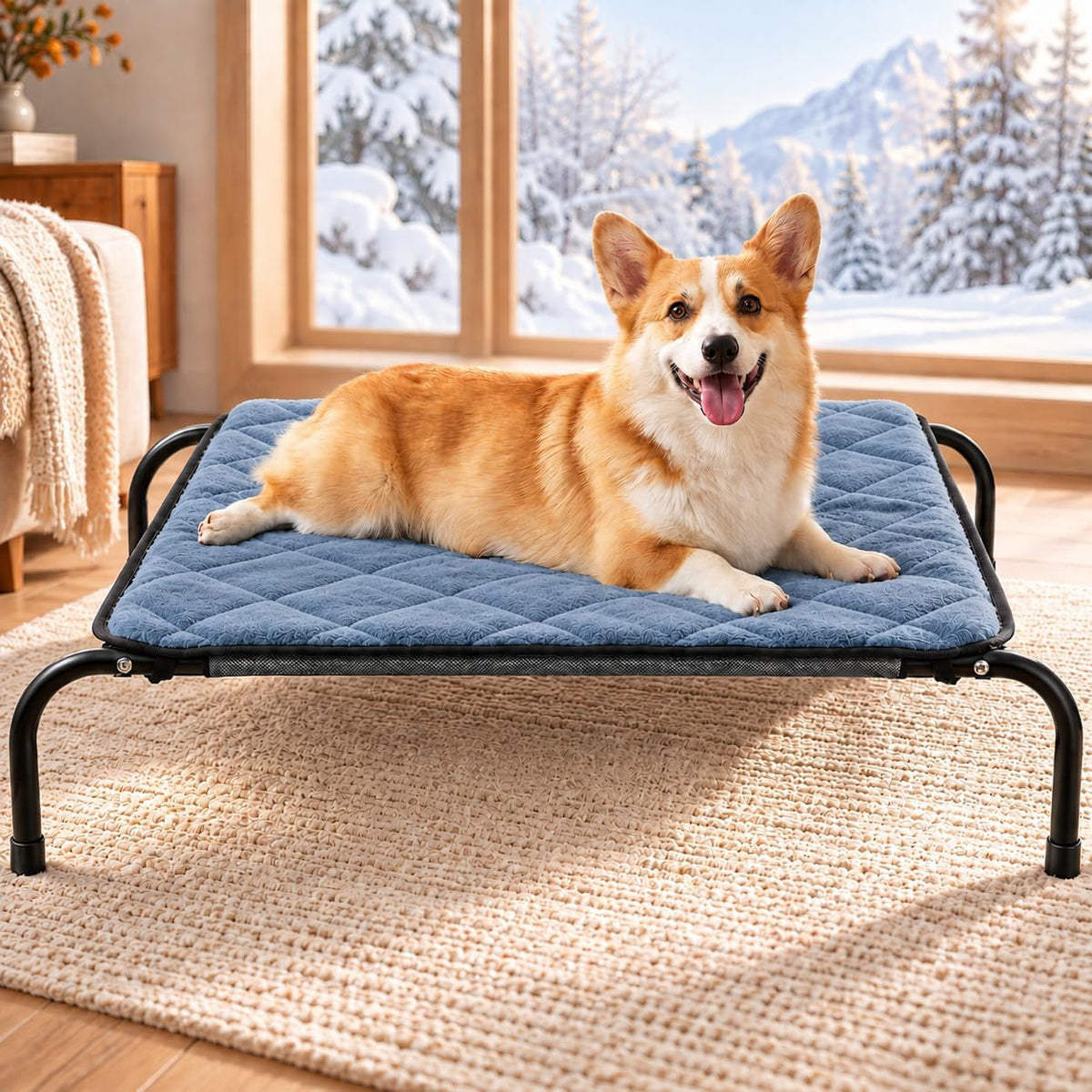 SZEE Elevated Dog Bed, Warmth Dog Cot Bed with Soft Fleece
