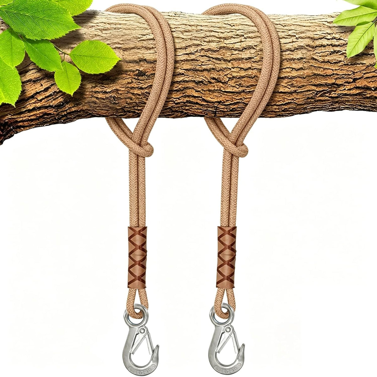 2 Pack 2Ft 25" Tree Swing Rope Hammock Straps Hanging Kit - Fast & Easy Install for Hammock Chair Tire Swing - Indoor/Outdoor Playground Accessories - Brown