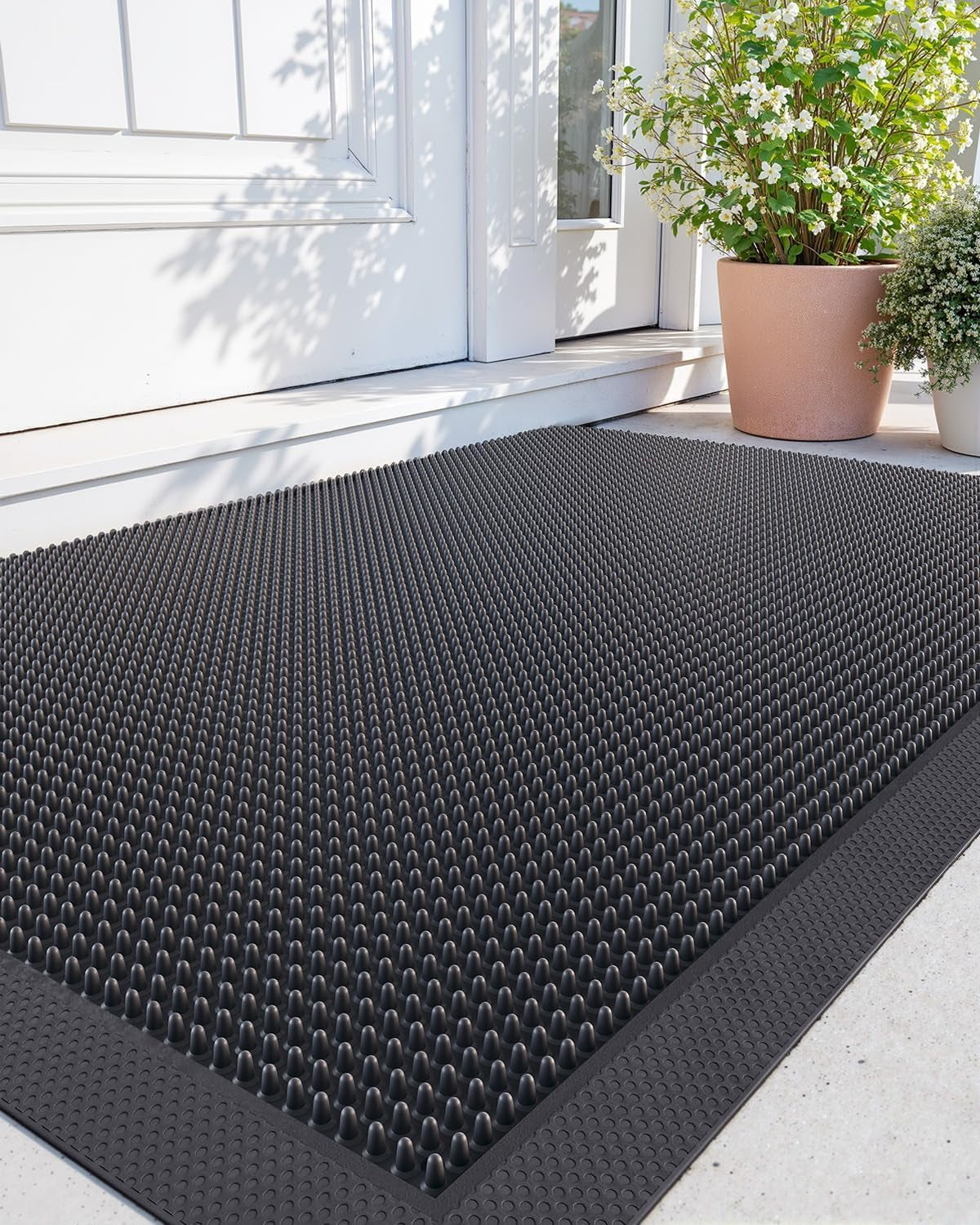 DEXI Door Mat outside Entrance 24X36, Heavy Duty Rubber Doormats, Black