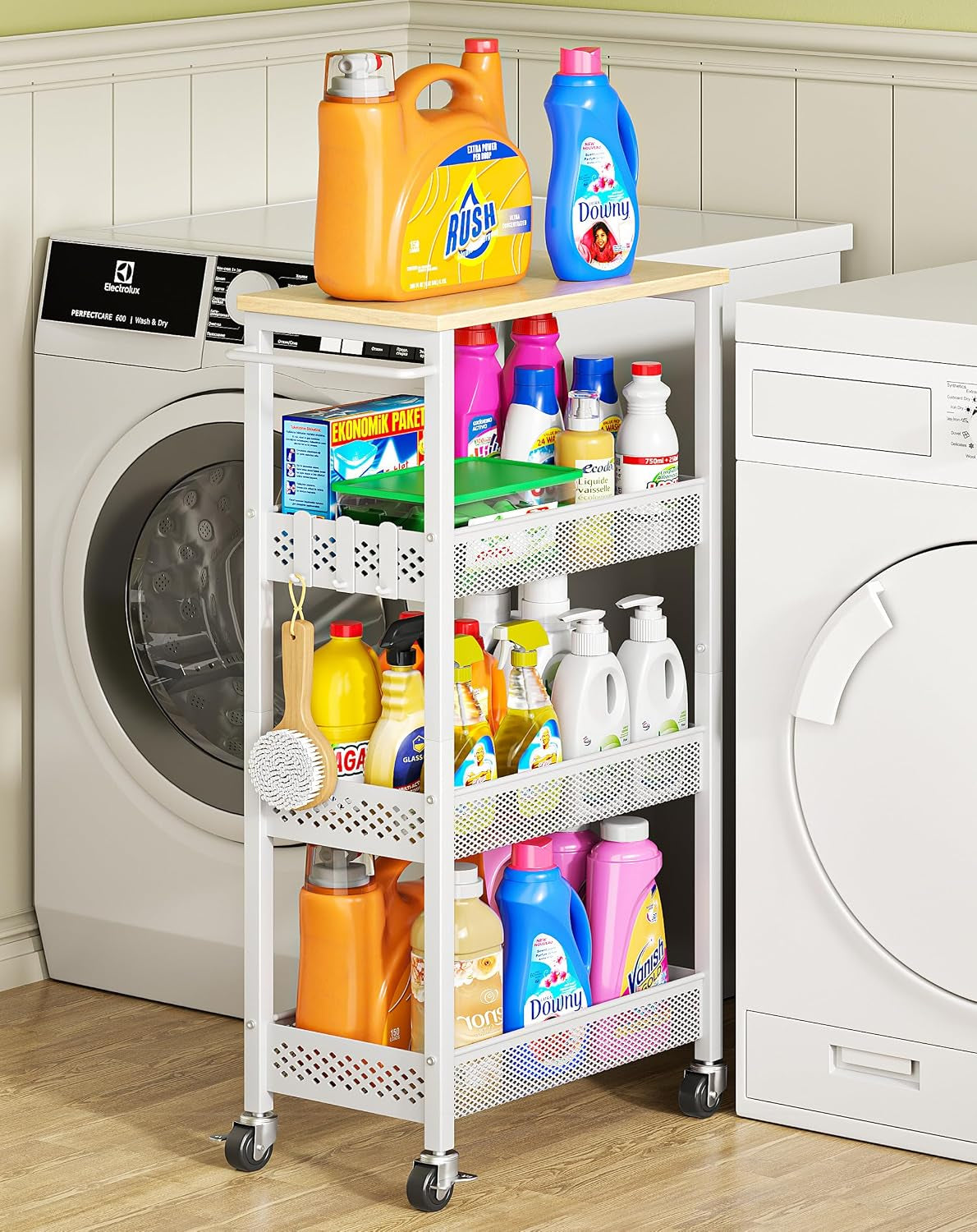 OKZEST 4-Tier Slim Rolling Storage Cart for Laundry Room, Bathroom, Kitchen