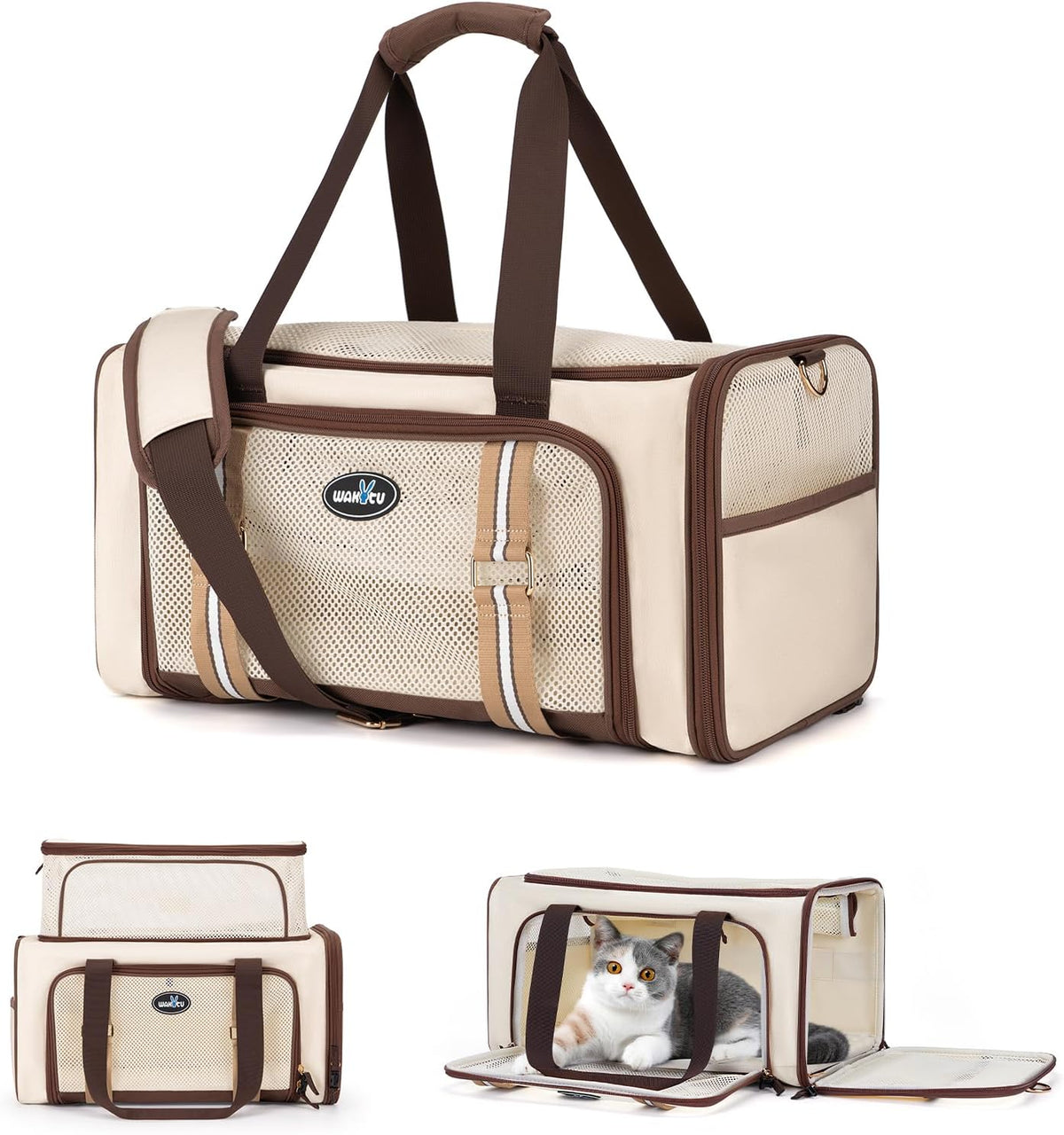 Wakytu Expandable Pet Carrier for Cats and Dogs, Airline Approved Cat Carrier, Large Travel Bag with Extra Large Foldable Mat