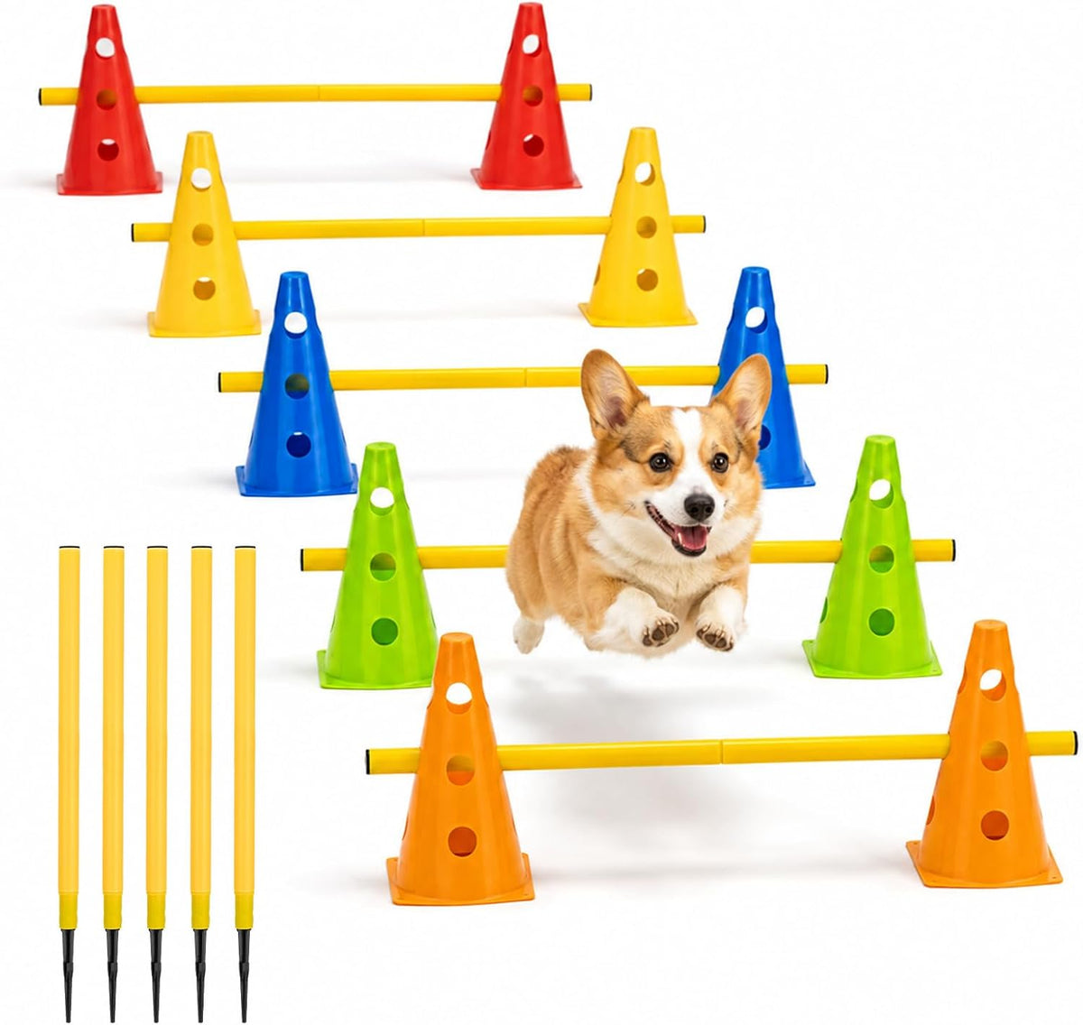 Dog Agility Training Hurdle Cone Set with Ground Stakes, Jump & Weave Pole