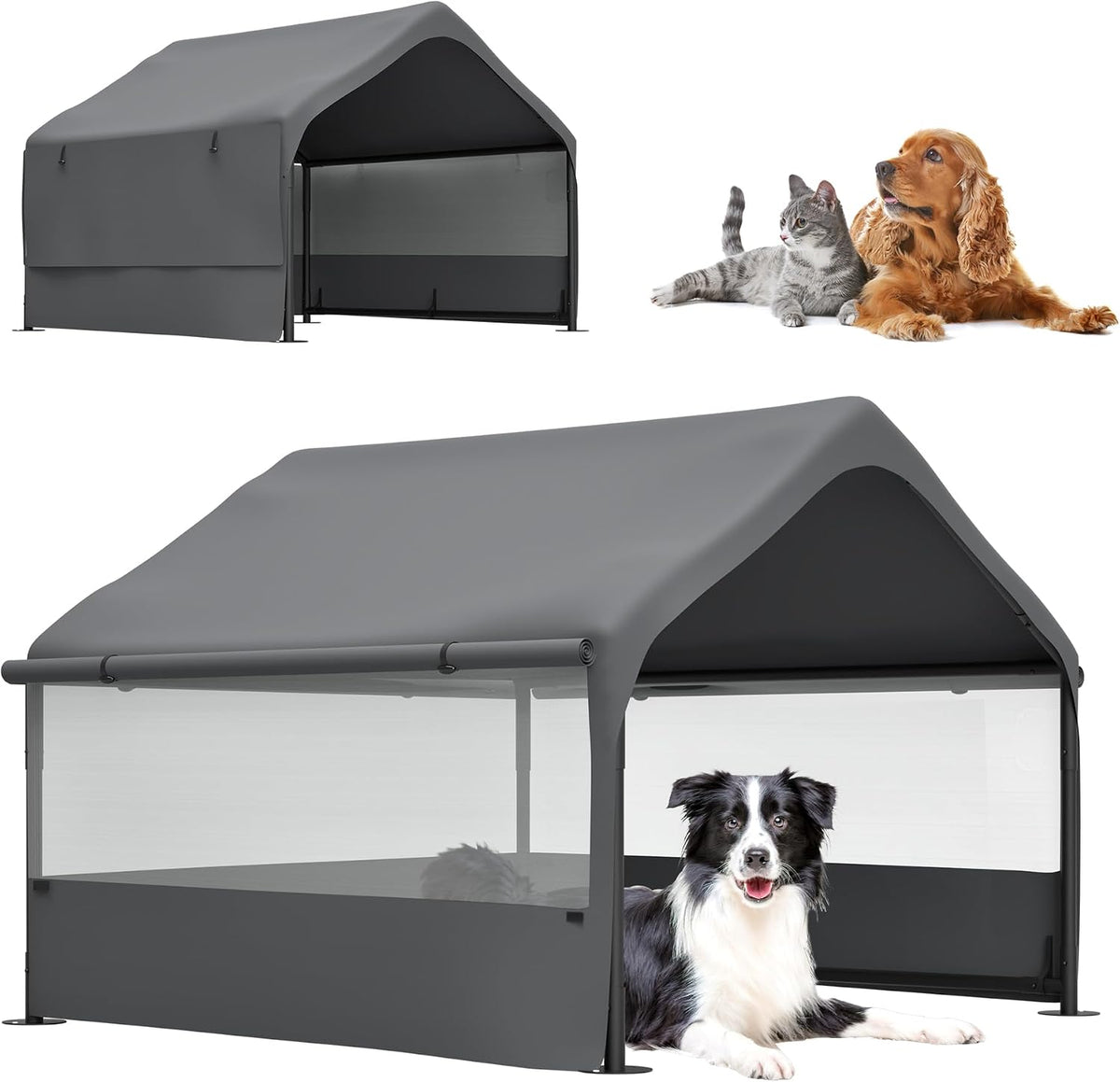 Extra Large Dog Shade Shelter 4'X4'X3' Waterproof, Outdoor Tent Canopy with Three-Sided Breathable Mesh Windows for Pet Medium Large Dogs, Cats, Pigs