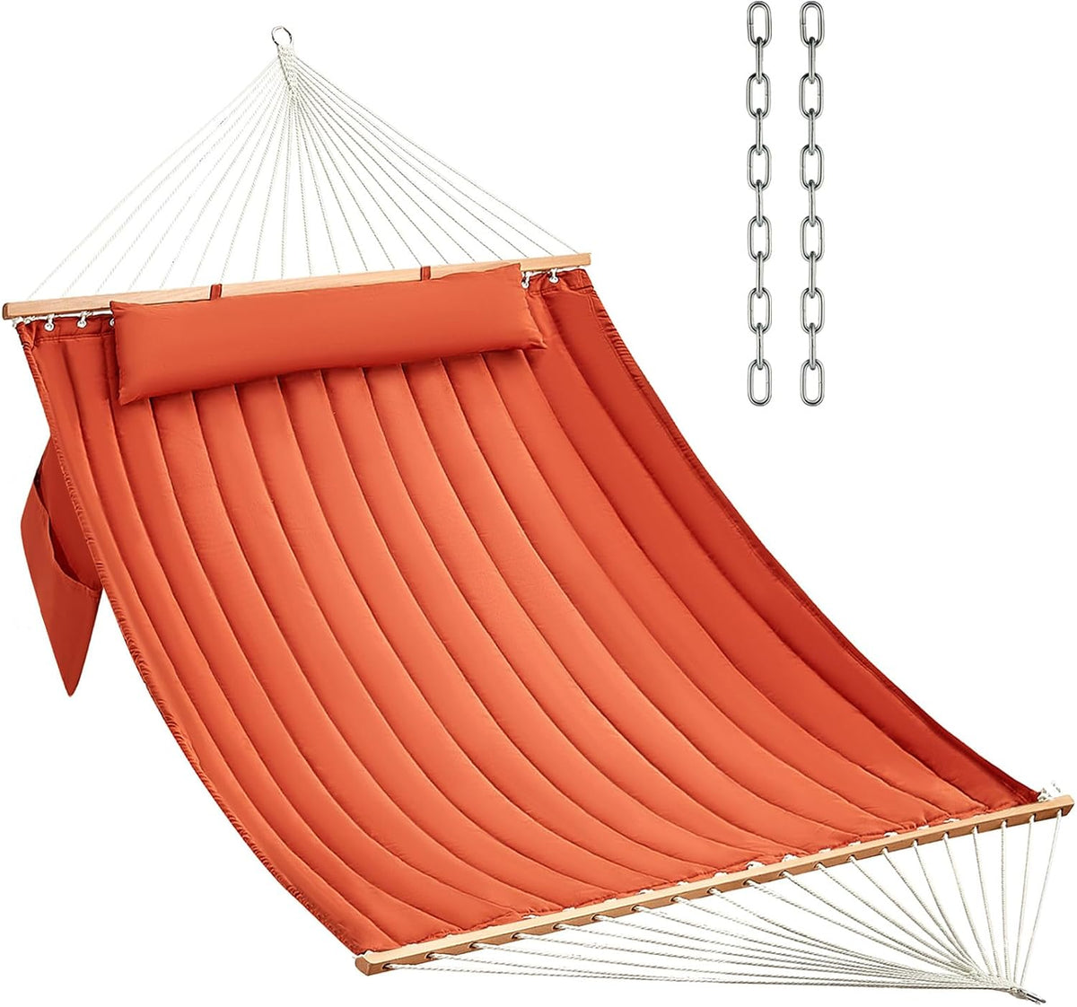 CHULIM Double Quilted Hammock with Hardwood Spreader Bars and Pillow