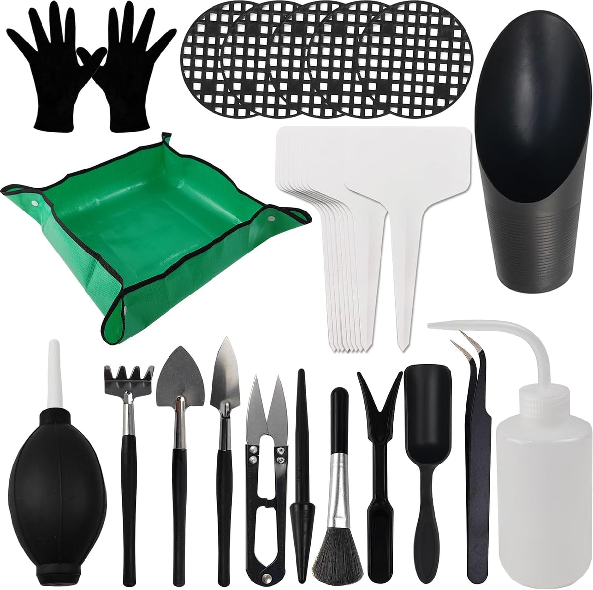 TIHOOD 30Pcs/Set Mini Garden Hand Transplanting Succulent Tools Set, 19.7" Thickened Repotting Mat & Plant Tag, Miniature Planting Indoor Fairy Care, Potting, Cactus, Houseplant Bonsai Tool Kit