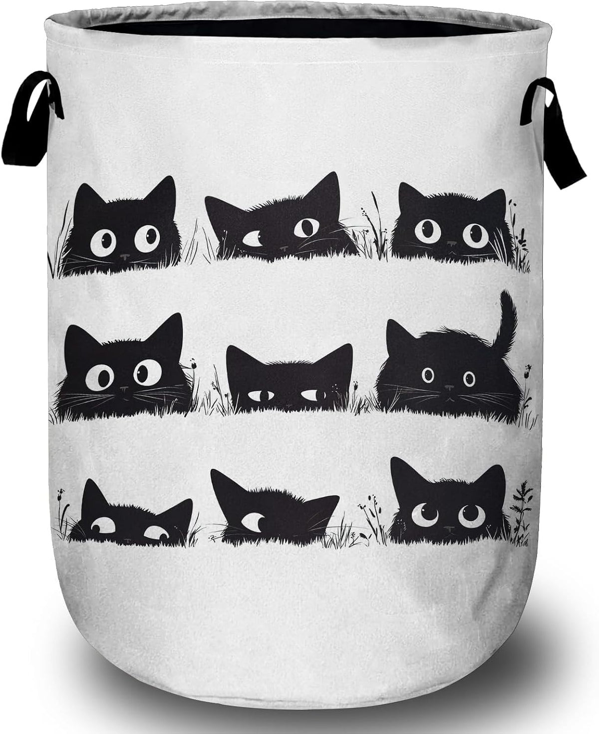 Cute Black Cat Laundry Basket, Laundry Hamper Collapsible Oxford Cloth with Handle Clothes Storage Bin for Bathroom Laundry Room Bedroom 15.7 X 20 Inch