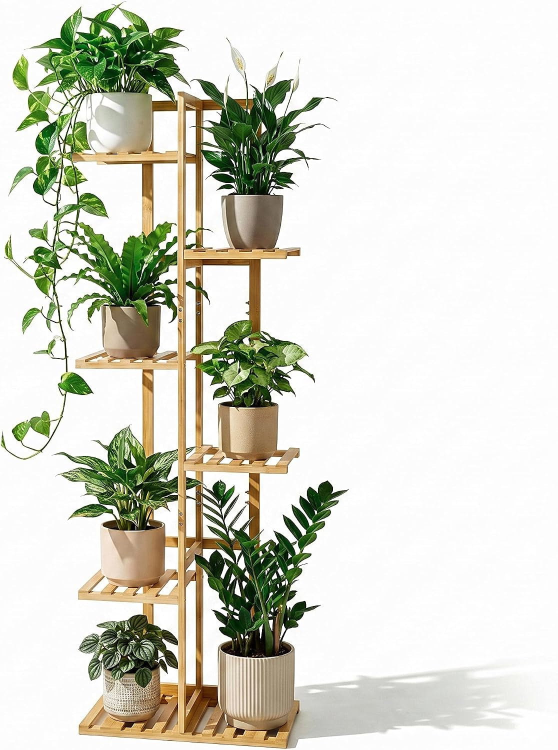 ROSSNY 48 Inch Tall Bamboo Plant Stand for Indoor, 6 Tier 7 Potted, Natural