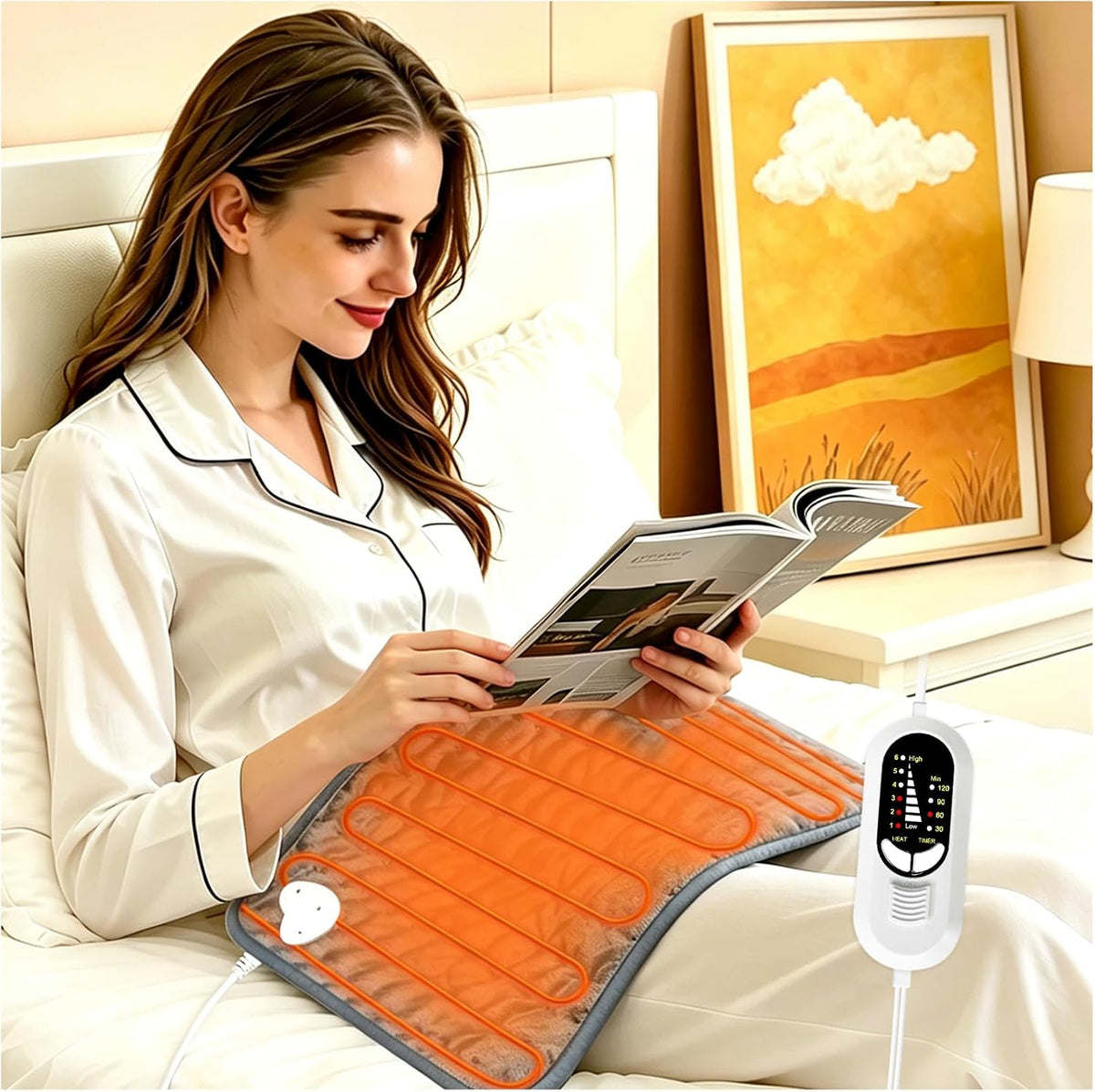 Electric Heating Pad with 6 Heat Settings, Auto Shut Off, Dry Electric Heating for Back Neck Knee Arms Legs Shoulder Heat Pads for Christmas Birthday Father Mother'S Day 24"X12", Gray Green
