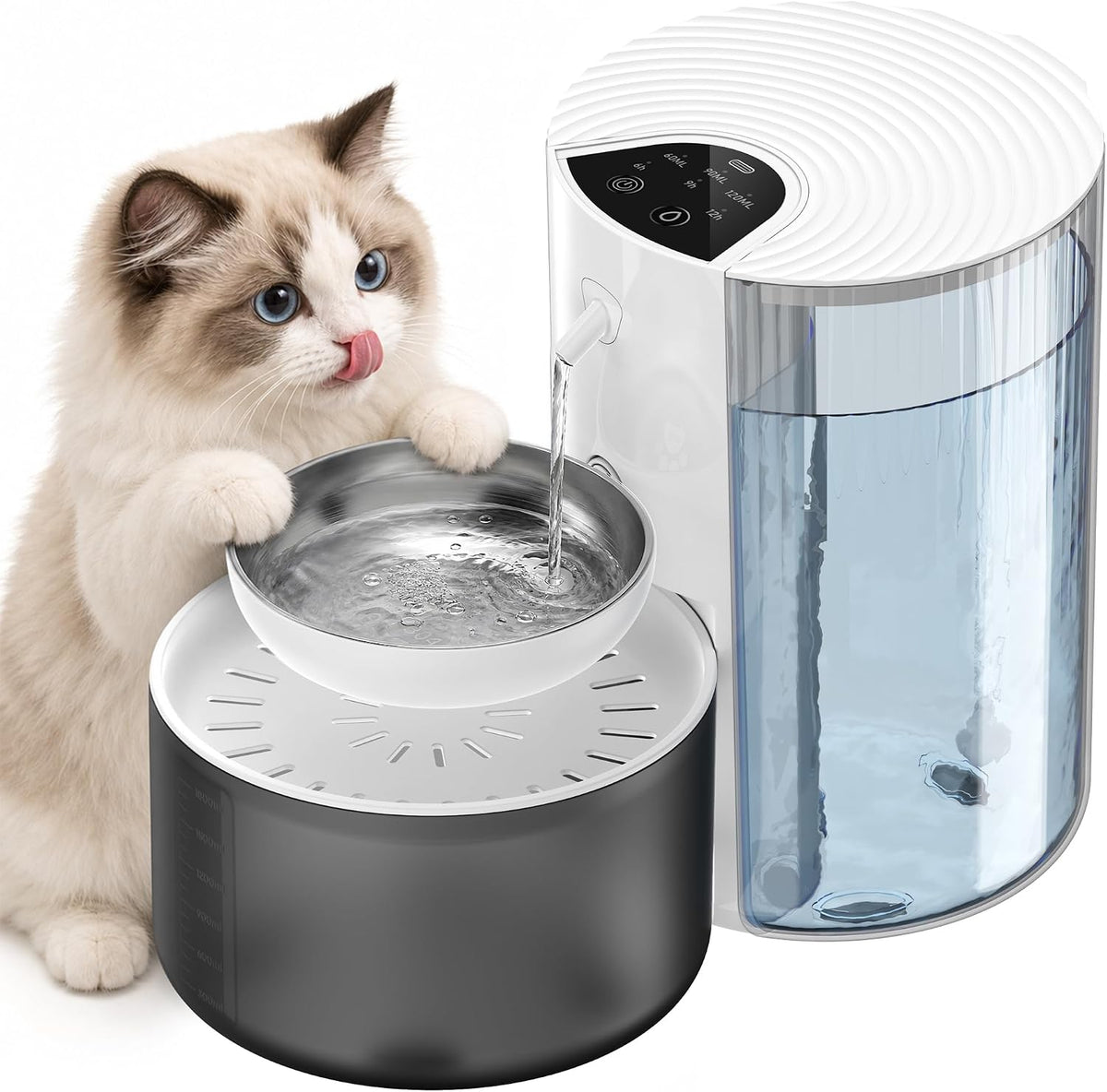 CZPET Wireless Cat Water Fountain No Filters, Wastewater Separation